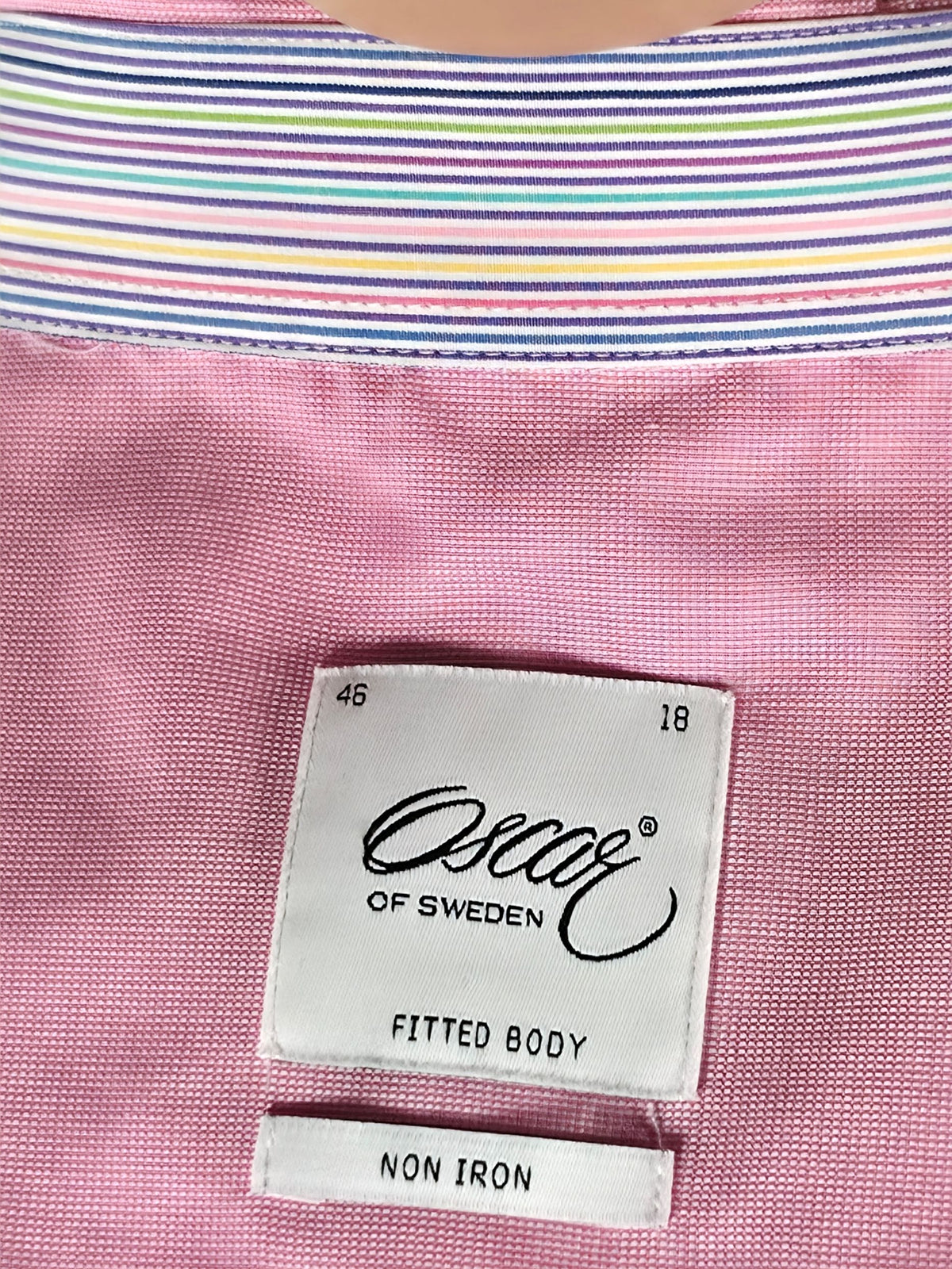 Oscar of Sweden Short Sleeve Shirt Men Size 46 2XL / XXL Regular Fit Pink 100% Cotton