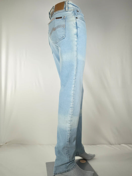 NUDIE JEANS Mellow Mae Summer Breeze Slim Size W29 L32 Light Blue Stretch NWT