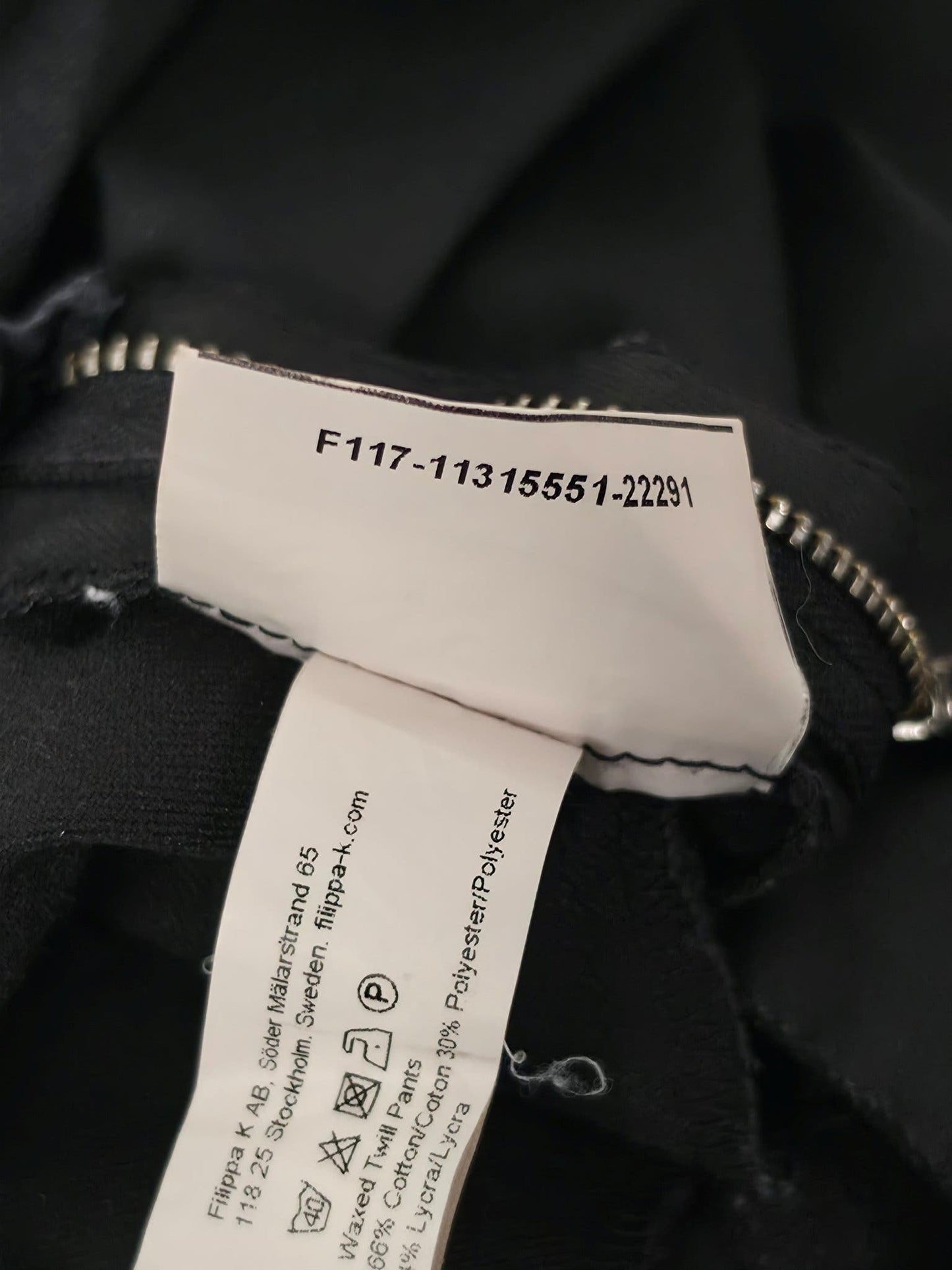 FILIPPA K Waxed Twill Pants Size S Black Premium Cotton Skinny Trousers Luxury