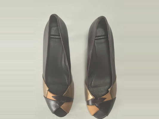 VAGABOND Leather Peep Toe Pumps Heels Shoes Size 39 Brown Vintage Premium