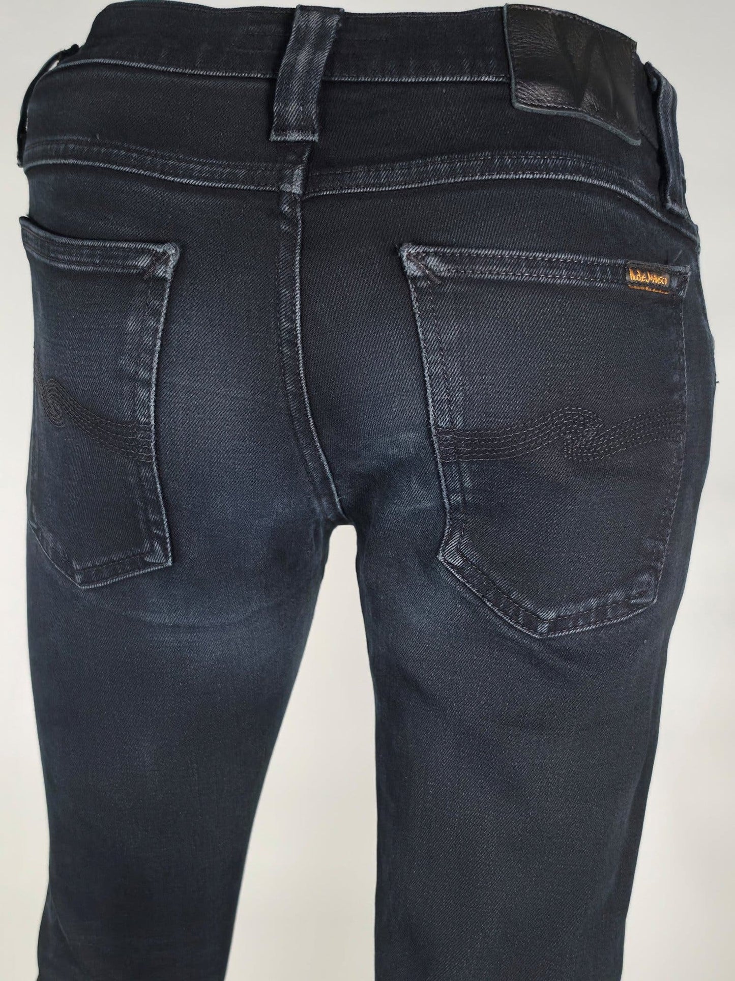 NUDIE JEANS Tight Long John W29 L30 S Org Black Stretch Organic Cotton Denim Unisex