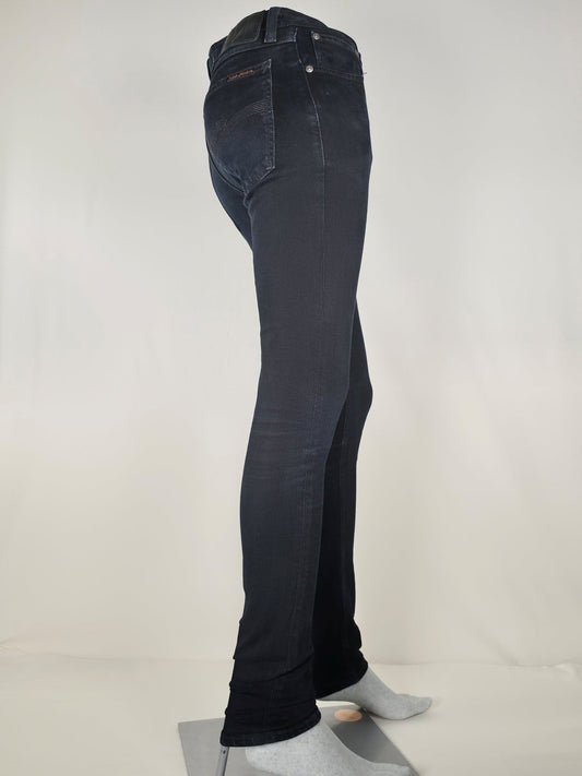 NUDIE JEANS Skinny Lin Black Black Denim Pants Size 27 Stretch Unisex Premium