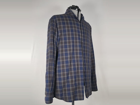 STENSTRÖMS Fitted Body Shirt Size XXL Blue Plaid Check Cotton Premium Vintage