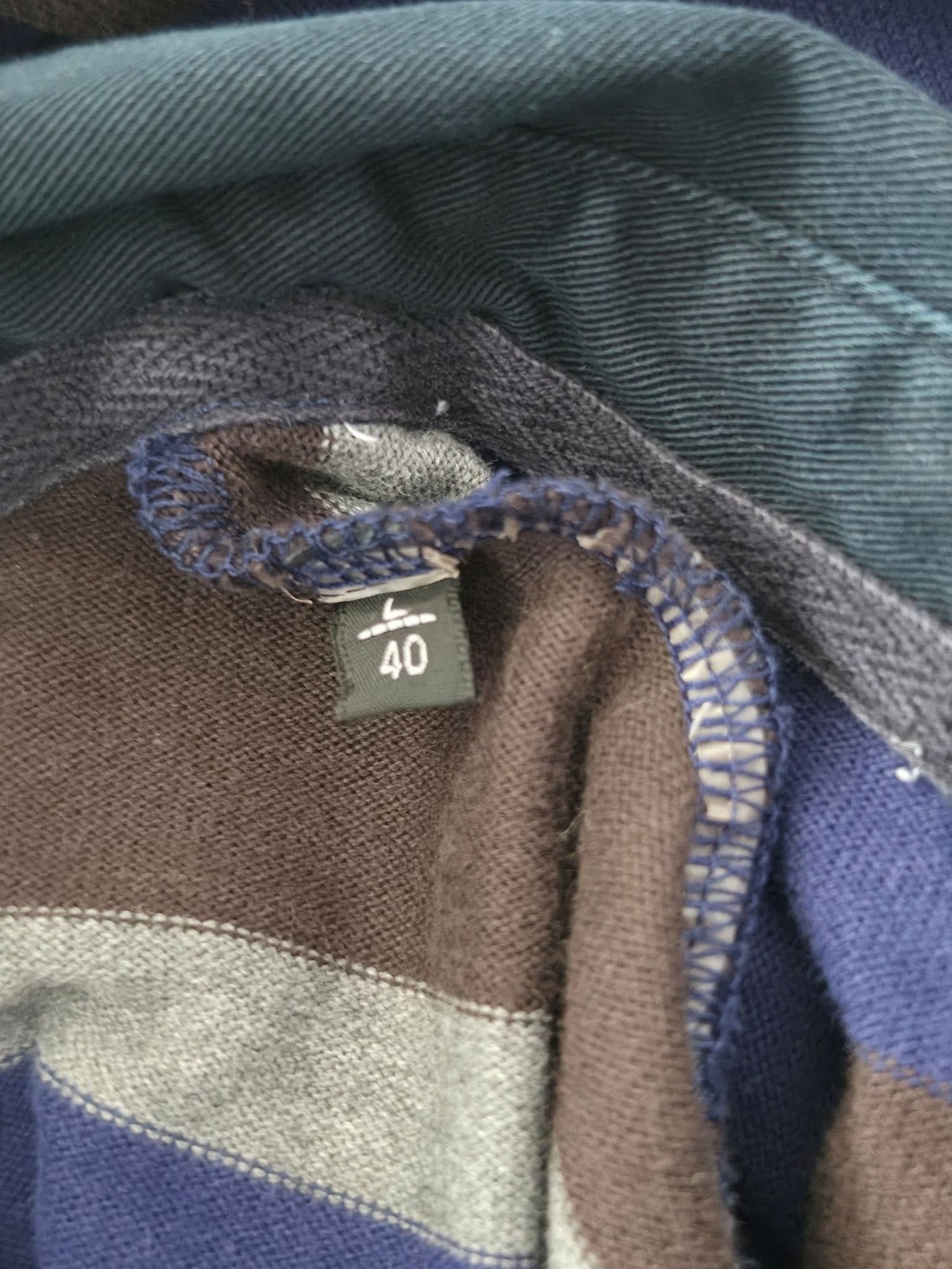 MASSIMO DUTTI Rugby Polo Shirt Size L 40 Striped Blue Brown White Cotton Premium