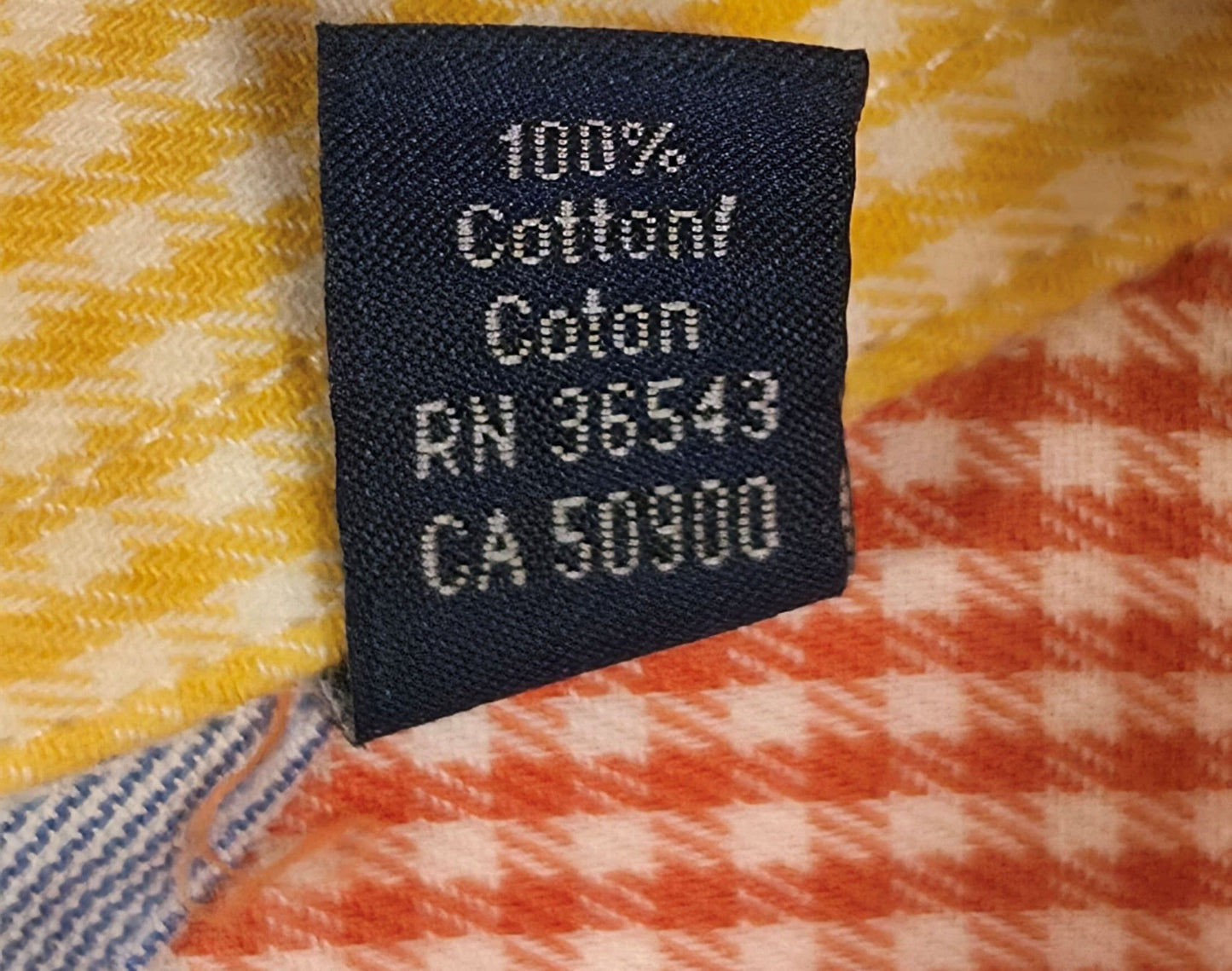 TOMMY HILFIGER Slim Fit Shirt Size 15.5 M Orange Checkered 100% Cotton Gingham