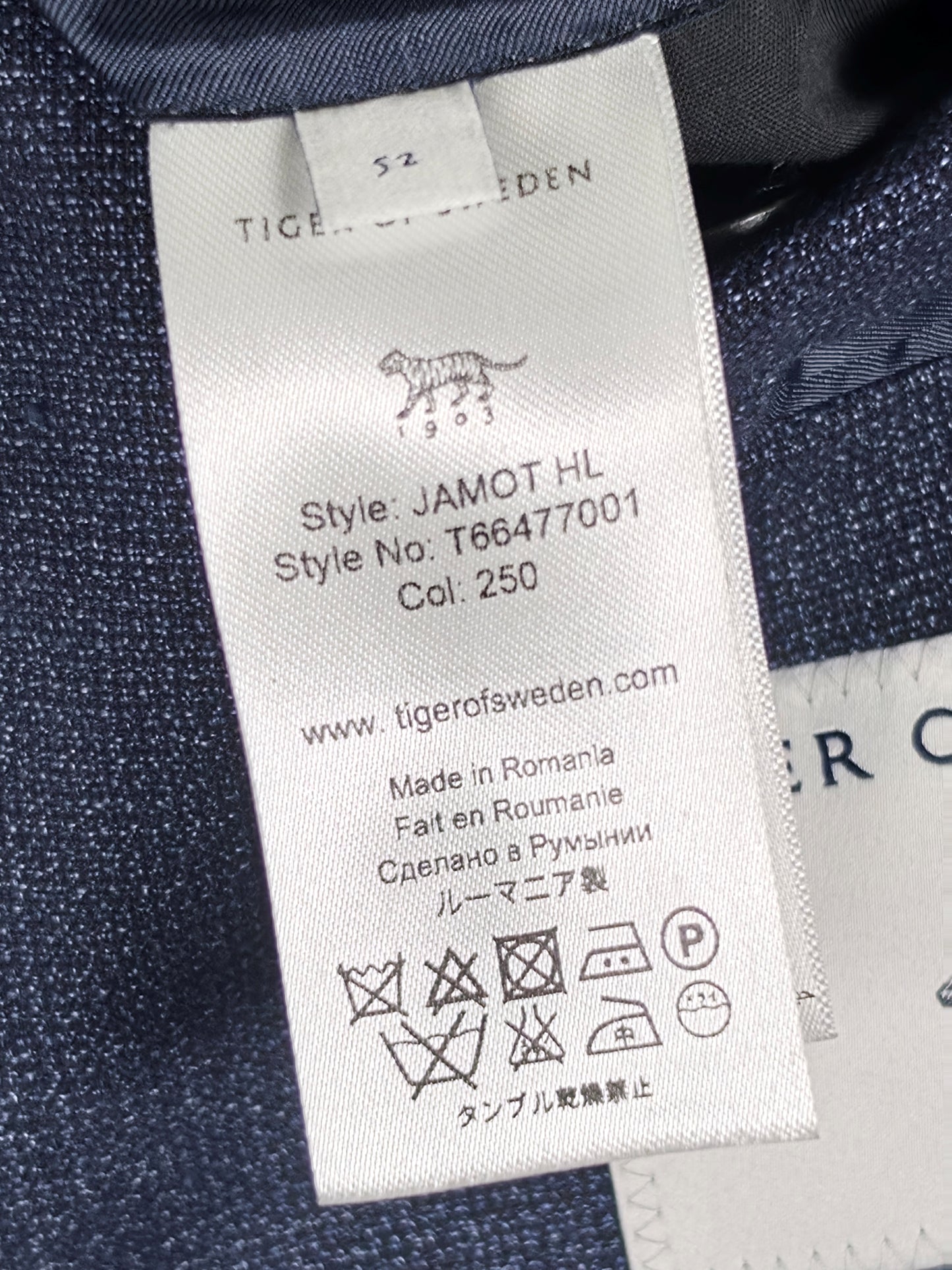 TIGER OF SWEDEN Suit Jamot HL Blazer Size 52 L Blue Linen Cotton Premium Summer