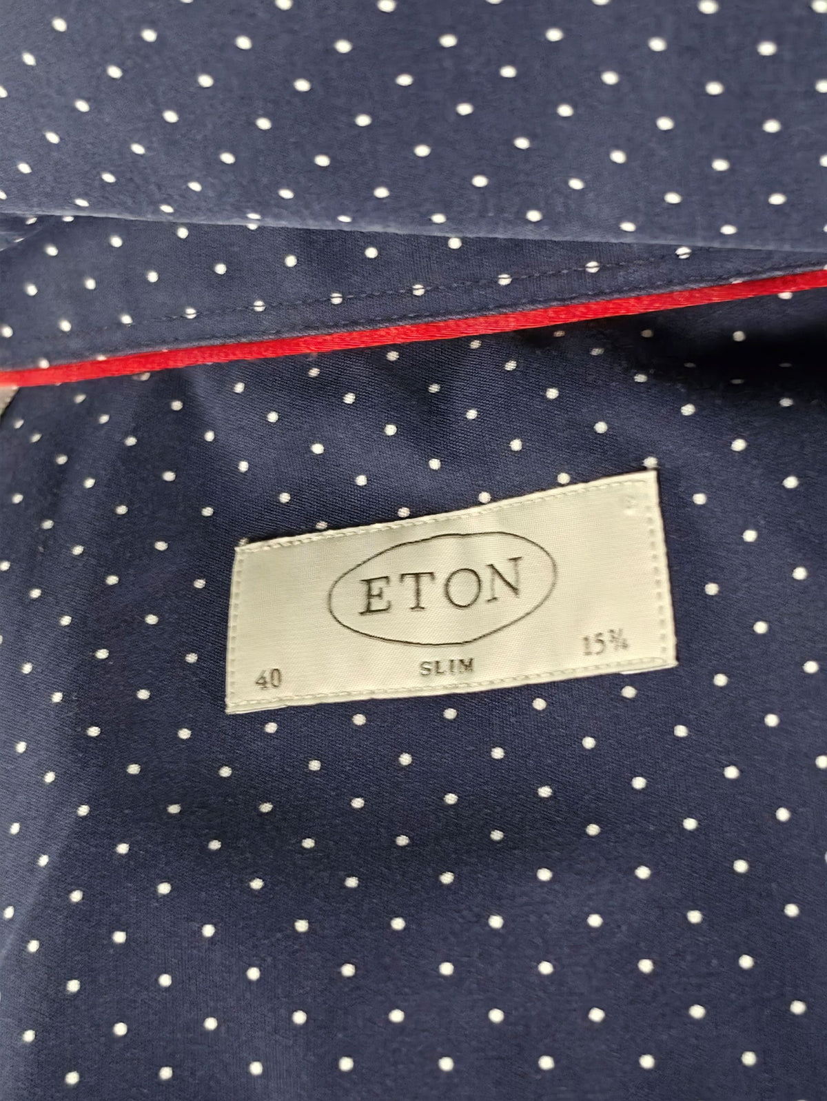 Eton Slim Fit Shirt Men Size 40 M Navy Blue Polka Dot Twill 100% Cotton