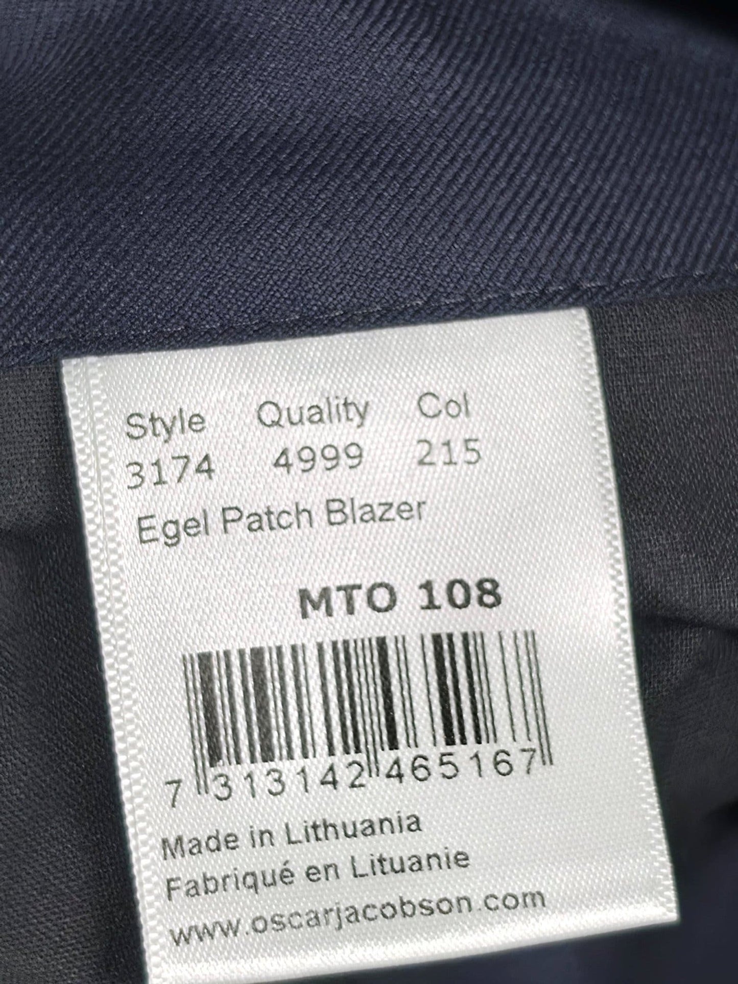 OSCAR JACOBSON Egel Patch Blazer Size 44 Blue Loro Piana Merino Wool Premium