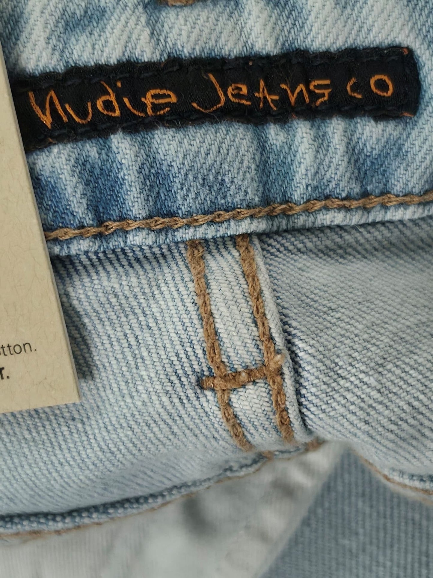 NUDIE JEANS Mellow Mae Summer Breeze Slim Size W29 L32 Light Blue Stretch NWT