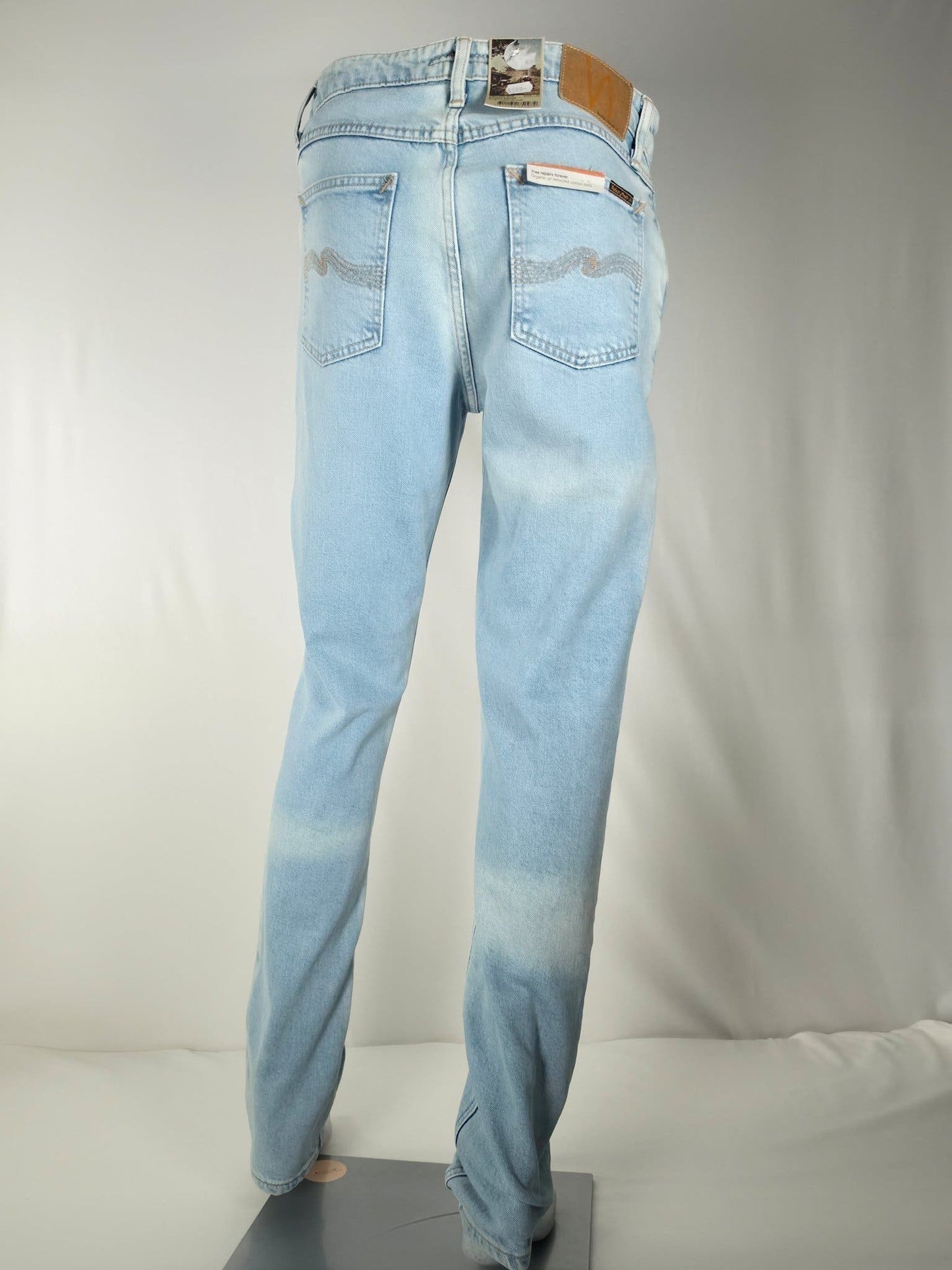 NUDIE JEANS Mellow Mae Summer Breeze Slim Size W29 L32 Light Blue Stretch NWT