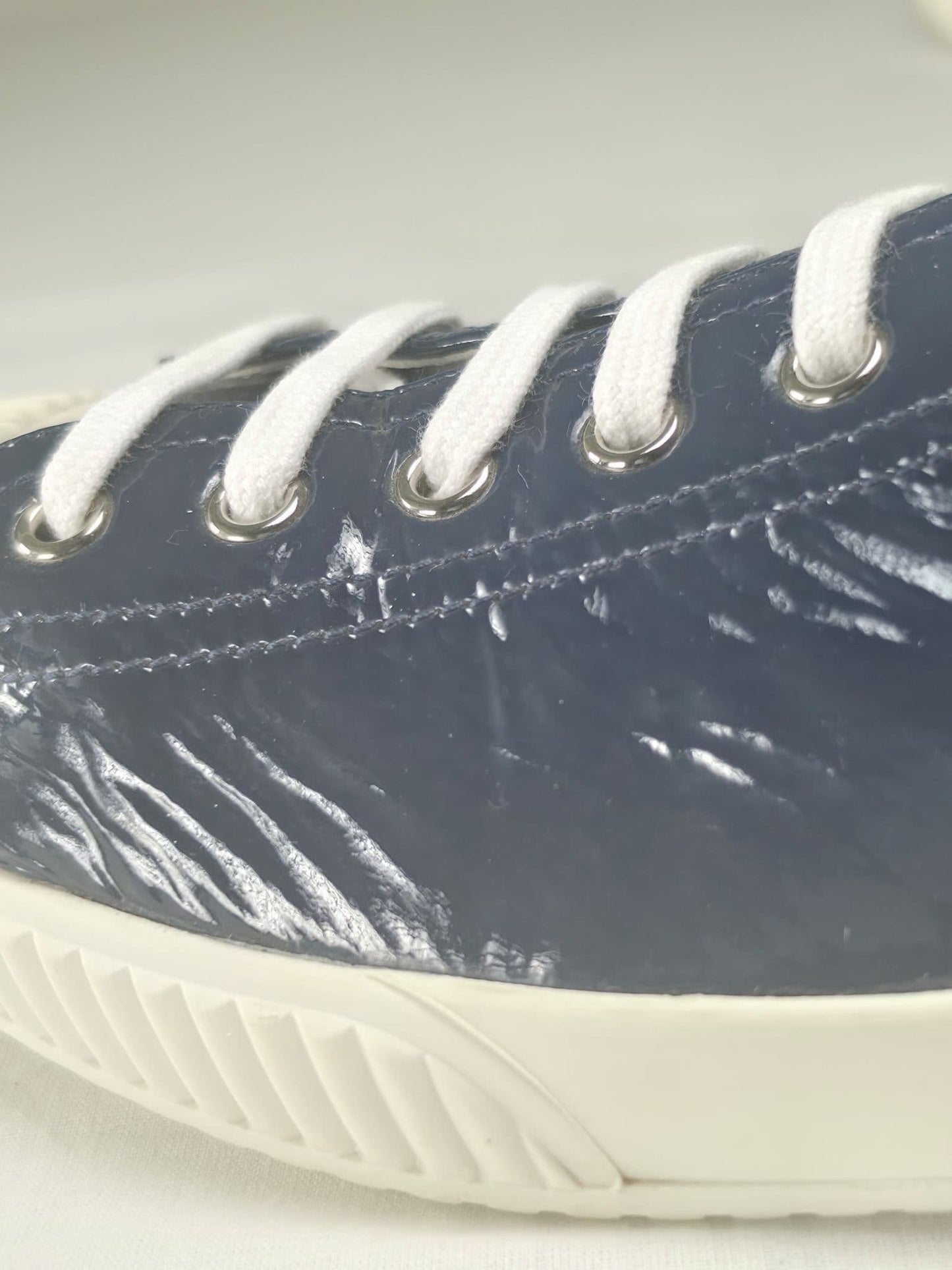 PRADA Linea Rossa Patent Leather Sneakers Size 41 Navy Blue Luxury