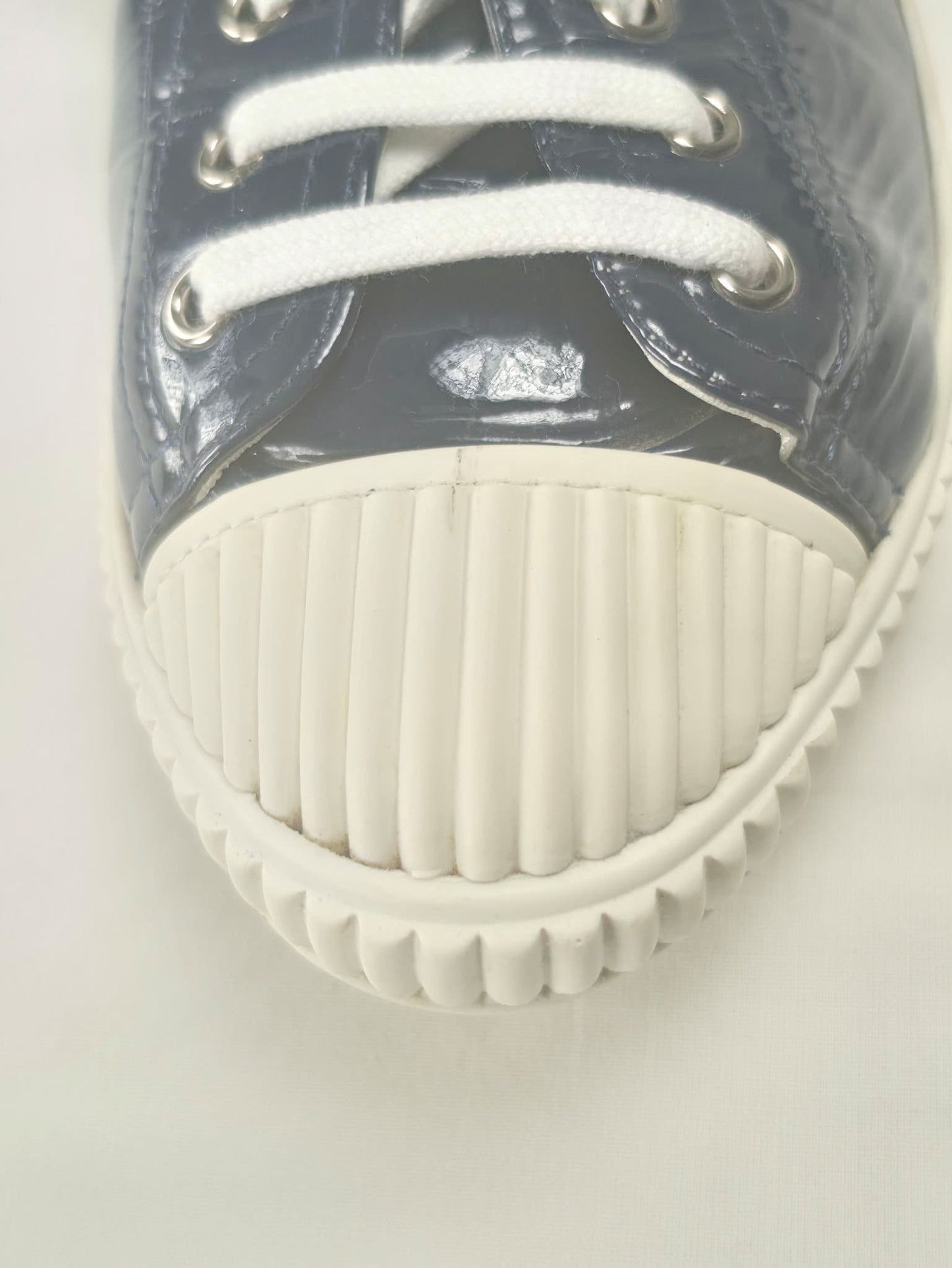 PRADA Linea Rossa Patent Leather Sneakers Size 41 Navy Blue Luxury