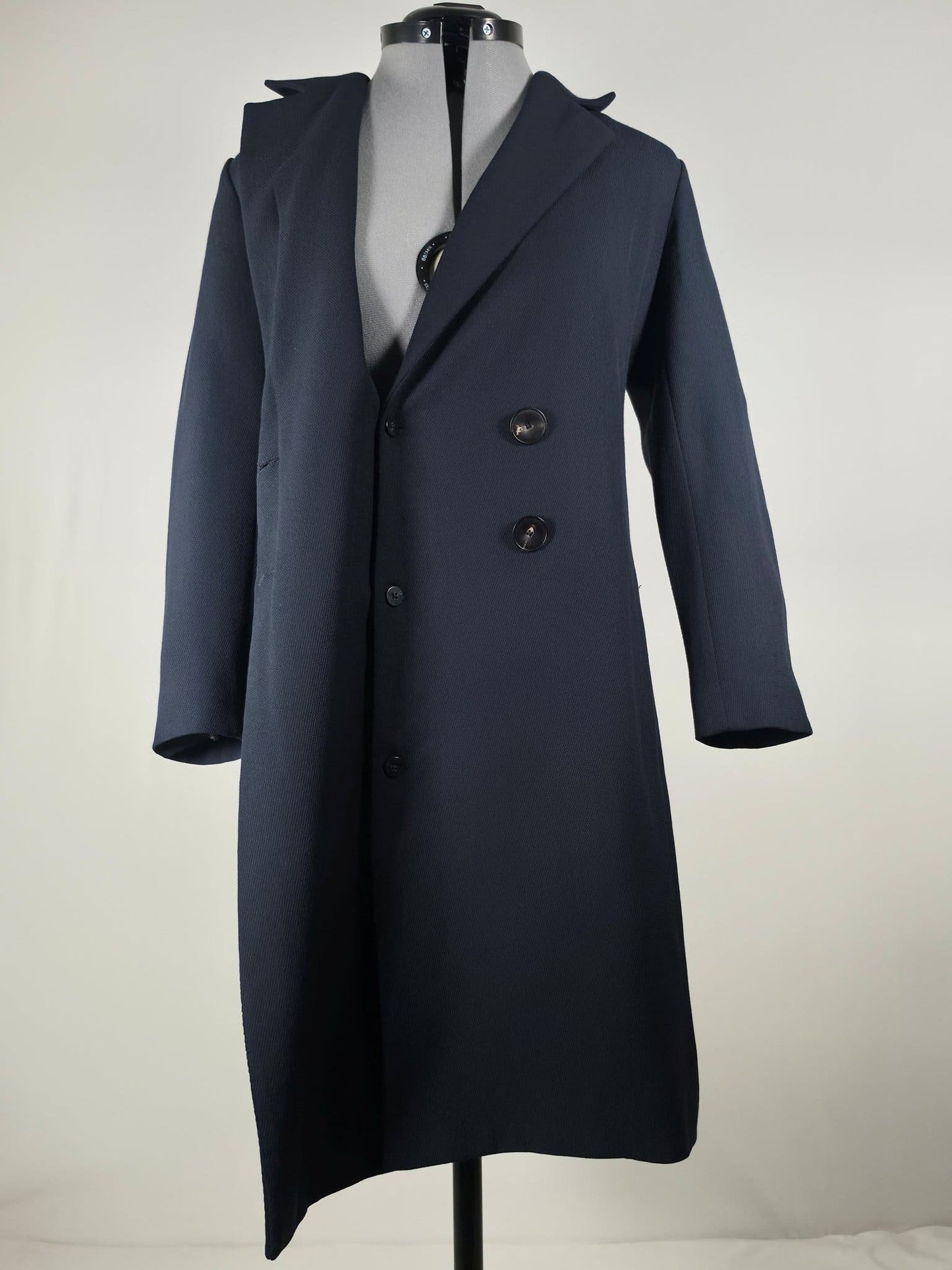 MASSIMO DUTTI Long Coat Jacket Size 36 S Navy Blue Viscose Premium Modern