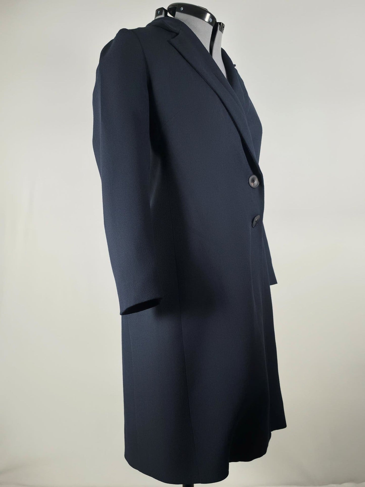 MASSIMO DUTTI Long Coat Jacket Size 36 S Navy Blue Viscose Premium Modern