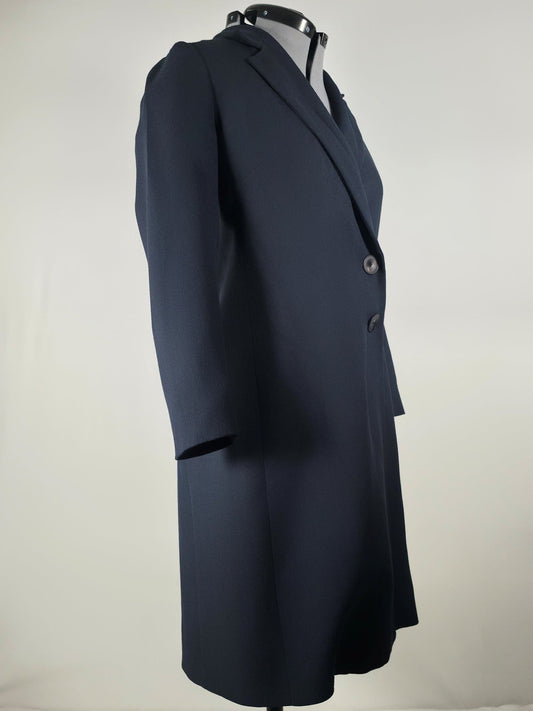 MASSIMO DUTTI Long Coat Jacket Size 36 S Navy Blue Viscose Premium Modern