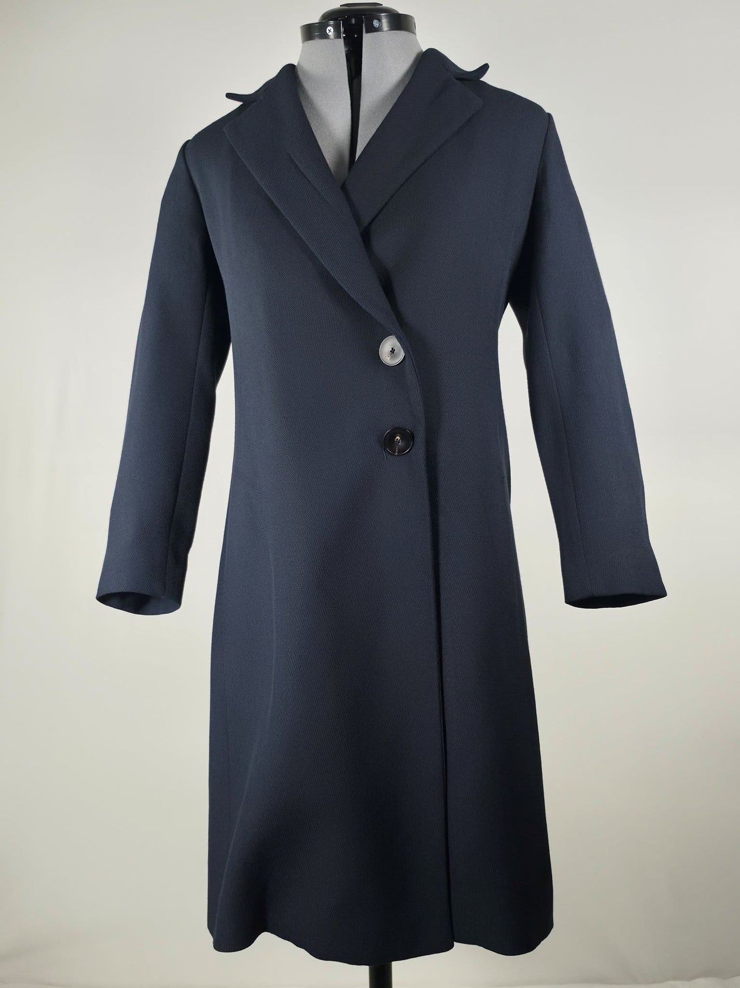 MASSIMO DUTTI Long Coat Jacket Size 36 S Navy Blue Viscose Premium Modern