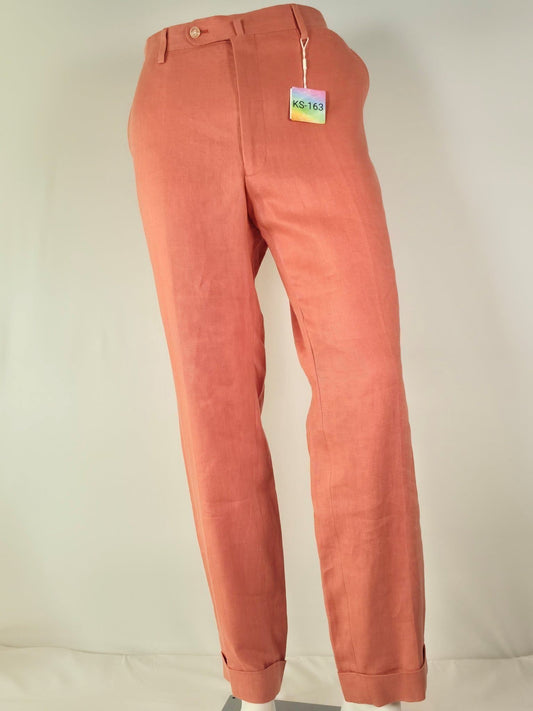 THESE GLORY DAYS Linen Trousers Size 52 L Salmon Pink 100% Linen NWT New Summer