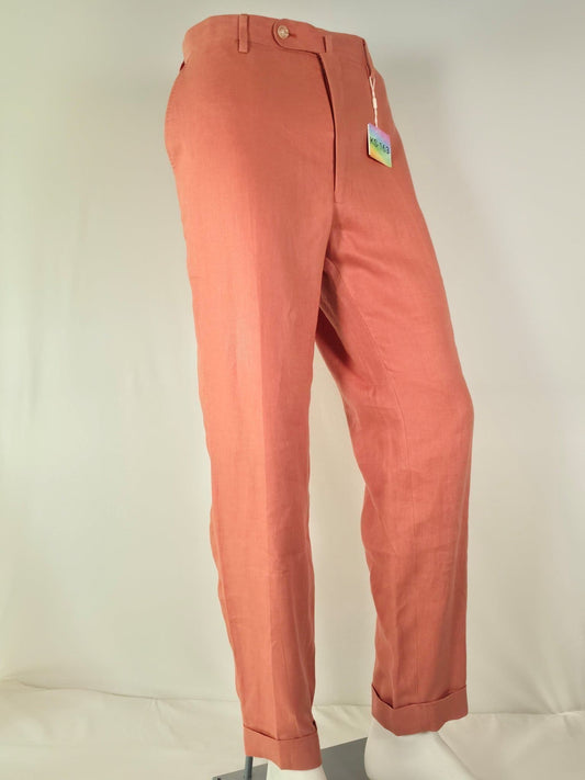 THESE GLORY DAYS Linen Trousers Size 52 L Salmon Pink 100% Linen NWT New Summer