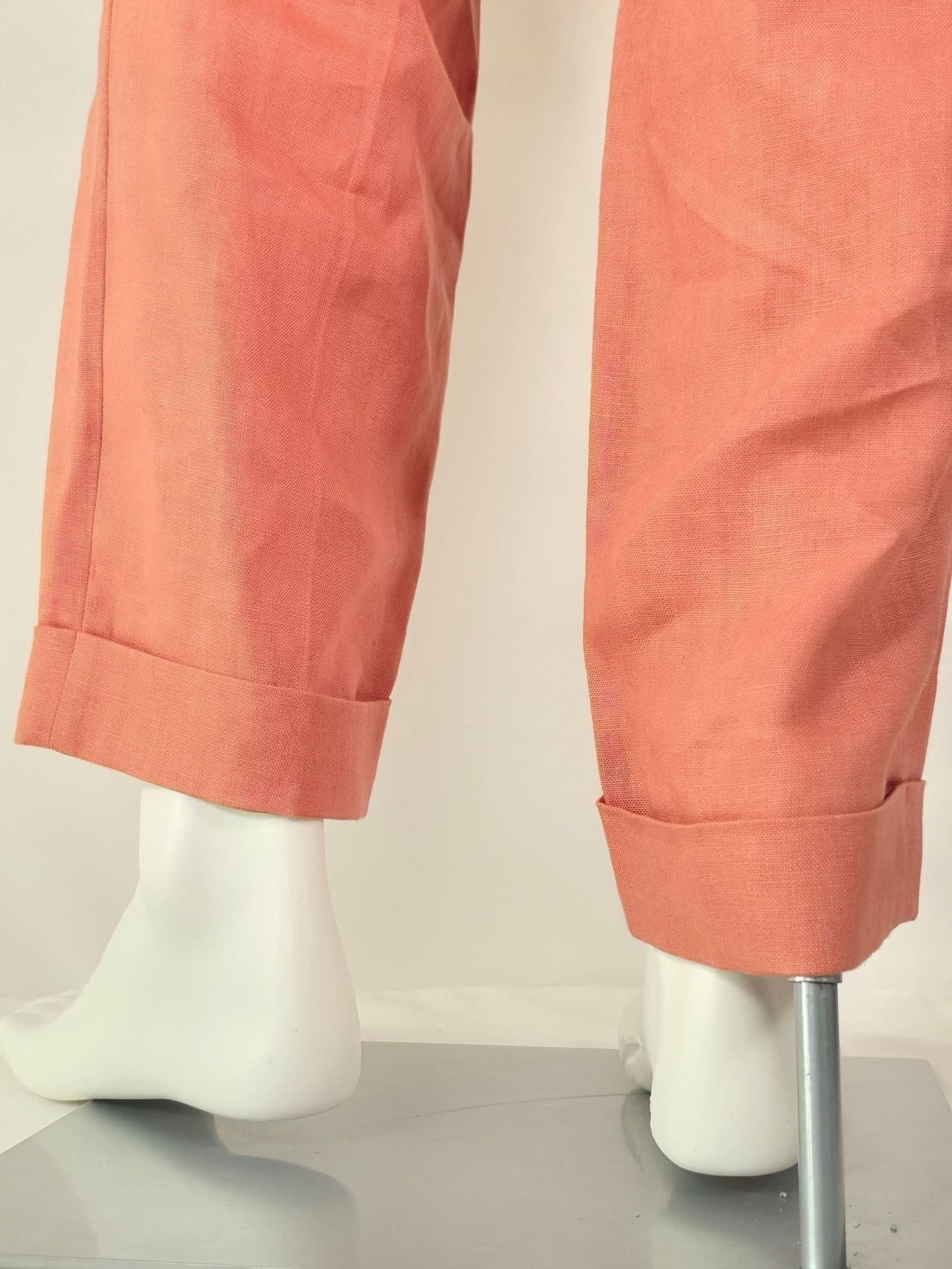 THESE GLORY DAYS Linen Trousers Size 52 L Salmon Pink 100% Linen NWT New Summer