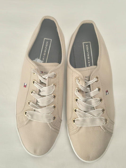 TOMMY HILFIGER Canvas Sneakers Shoes Size 37 Beige Ribbon Laces Premium
