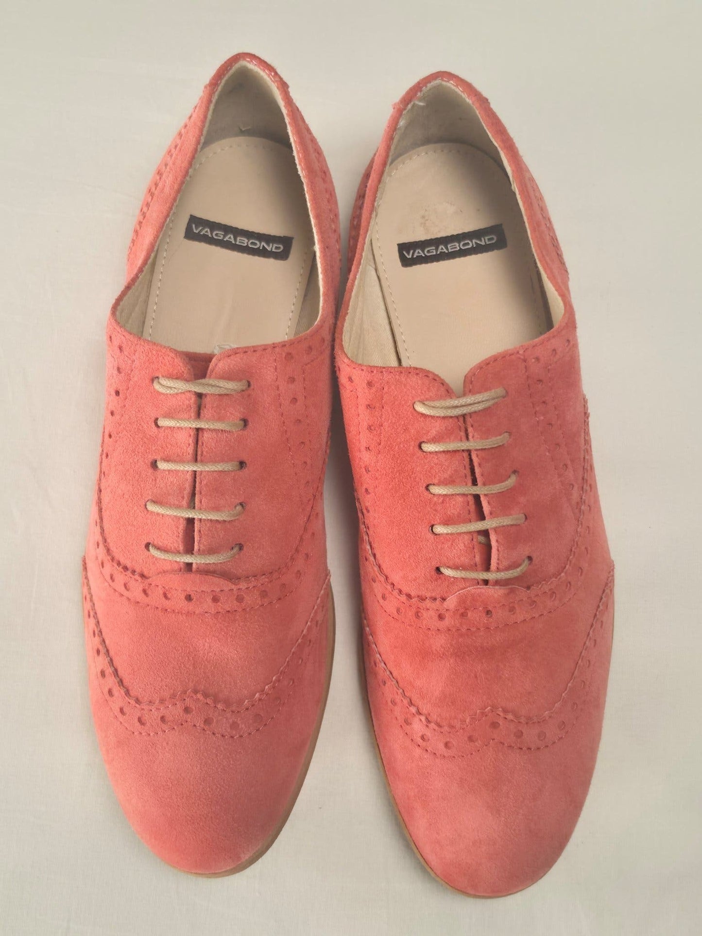VAGABOND Brogue Oxford Shoes Size 41 Coral Pink Suede Premium Luxury Casual