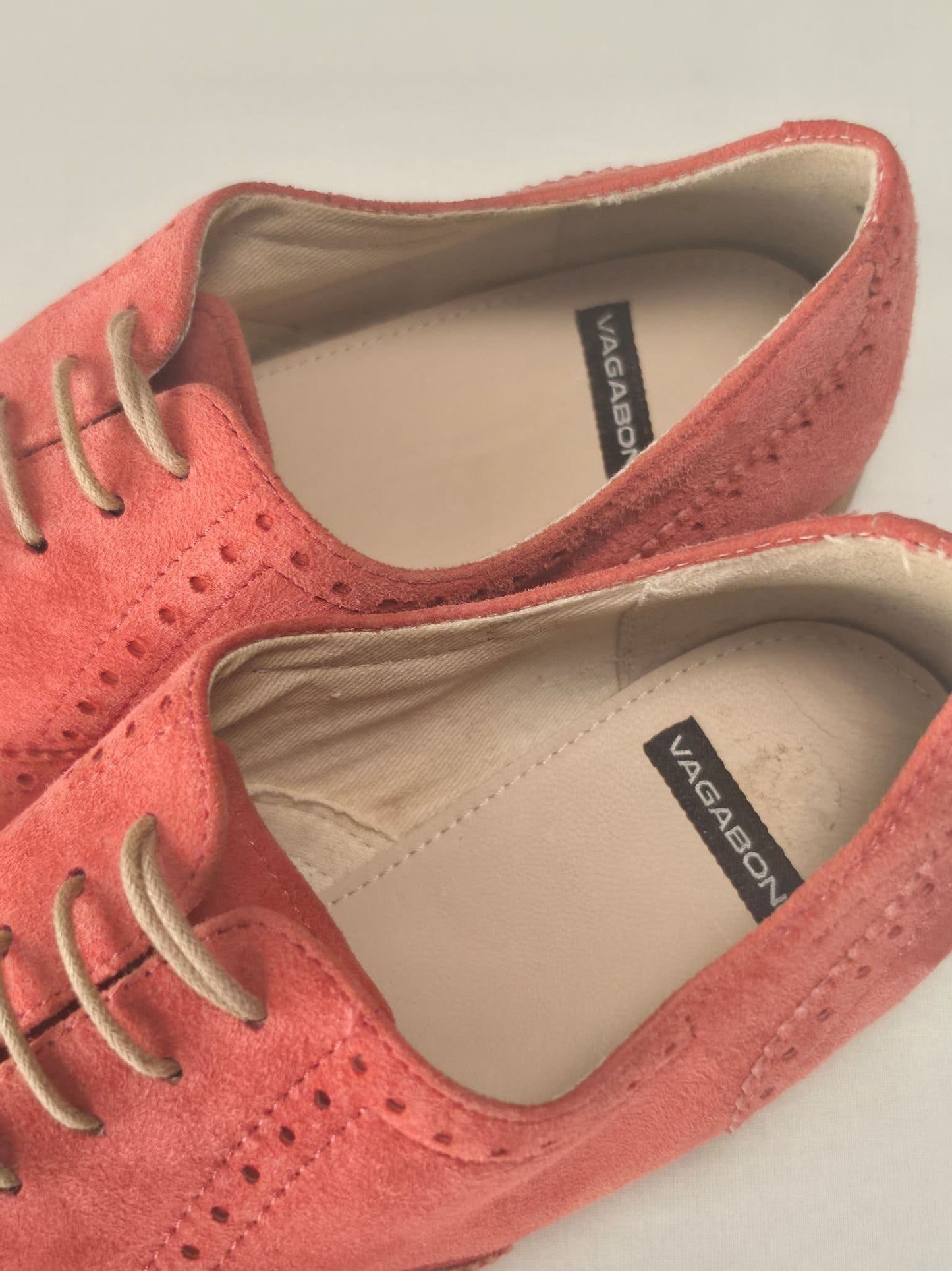 VAGABOND Brogue Oxford Shoes Size 41 Coral Pink Suede Premium Luxury Casual
