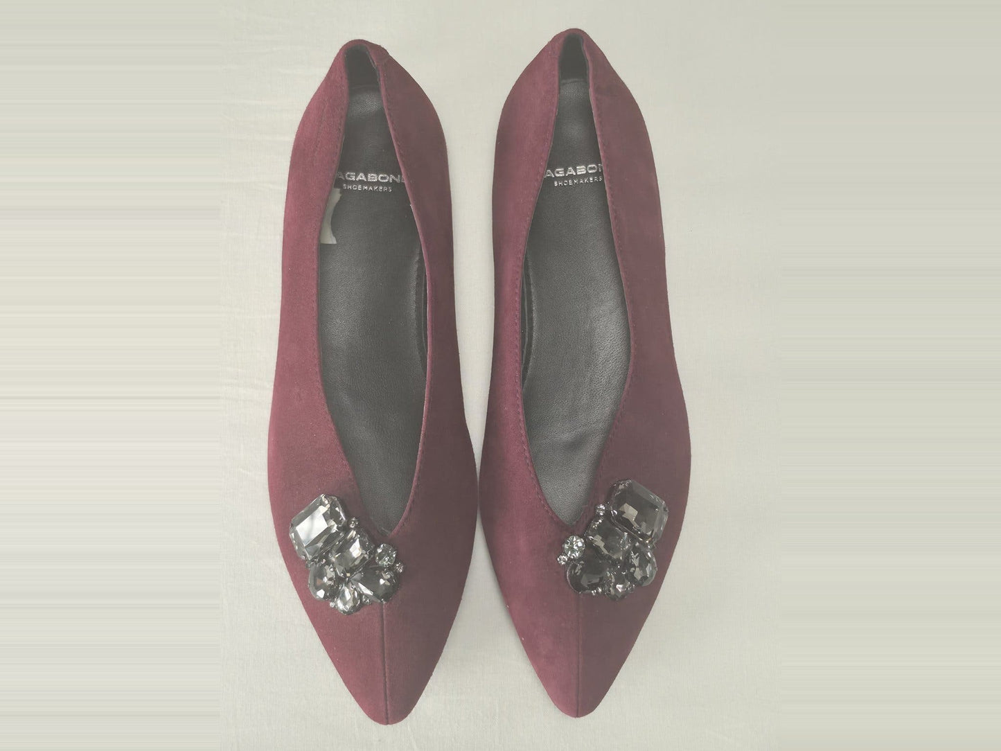 VAGABOND Burgundy Suede Ballerina Flats Shoes Gem Crystals Size 36