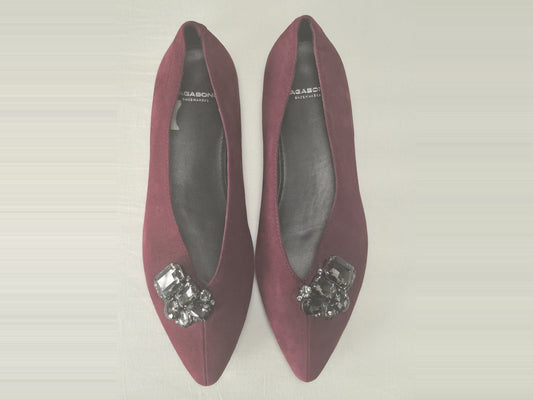 VAGABOND Burgundy Suede Ballerina Flats Shoes Gem Crystals Size 36