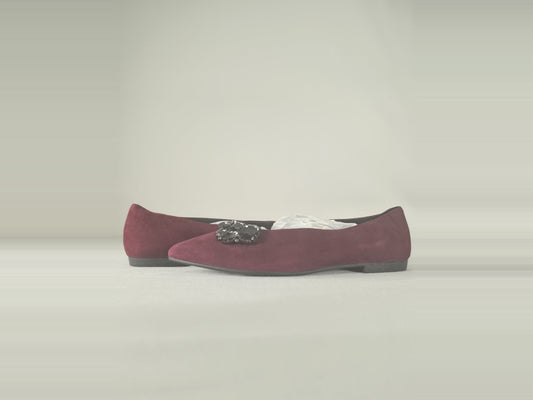 VAGABOND Burgundy Suede Ballerina Flats Shoes Gem Crystals Size 36
