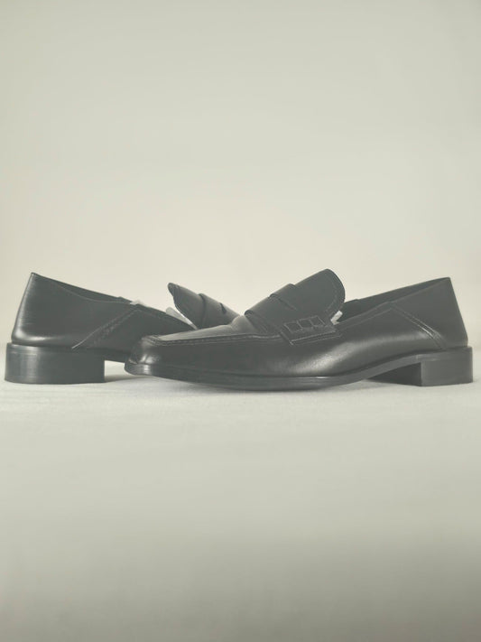 MASSIMO DUTTI Men's Leather Loafers Shoes Size 40 Black Premium Luxury Smart