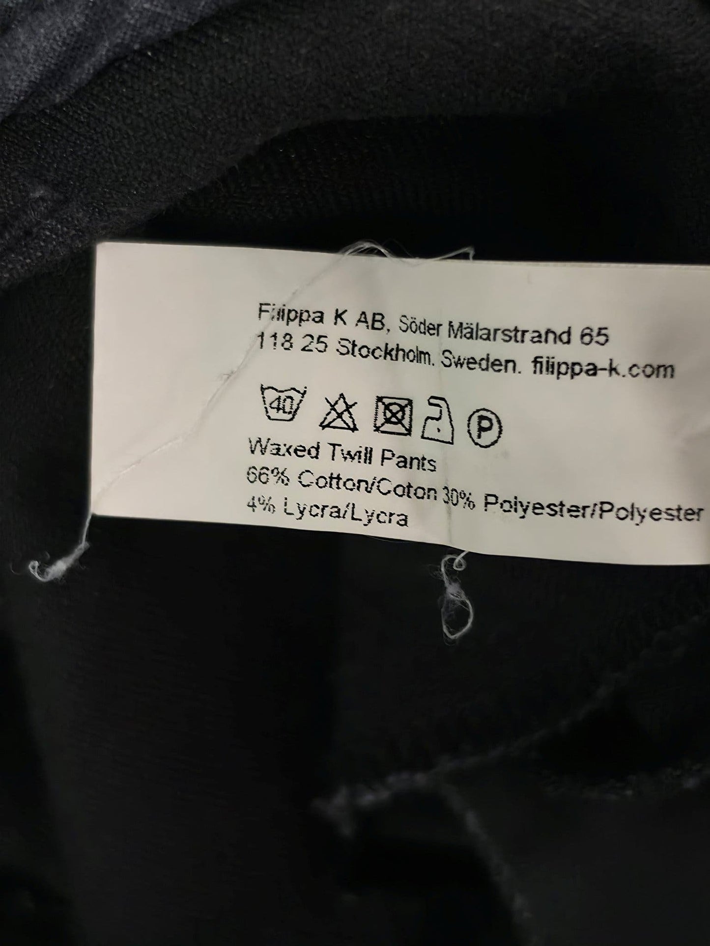 FILIPPA K Waxed Twill Pants Size S Black Premium Cotton Skinny Trousers Luxury