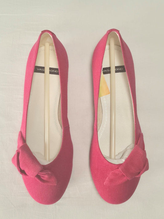 VAGABOND Canvas Ballerina Flats Shoes Size 37 Pink Red Cerise Bow Slip On Casual