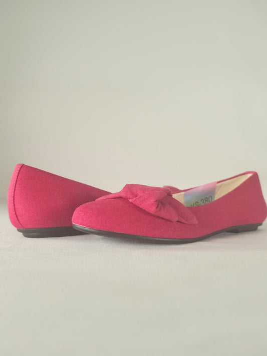 VAGABOND Canvas Ballerina Flats Shoes Size 37 Pink Red Cerise Bow Slip On Casual