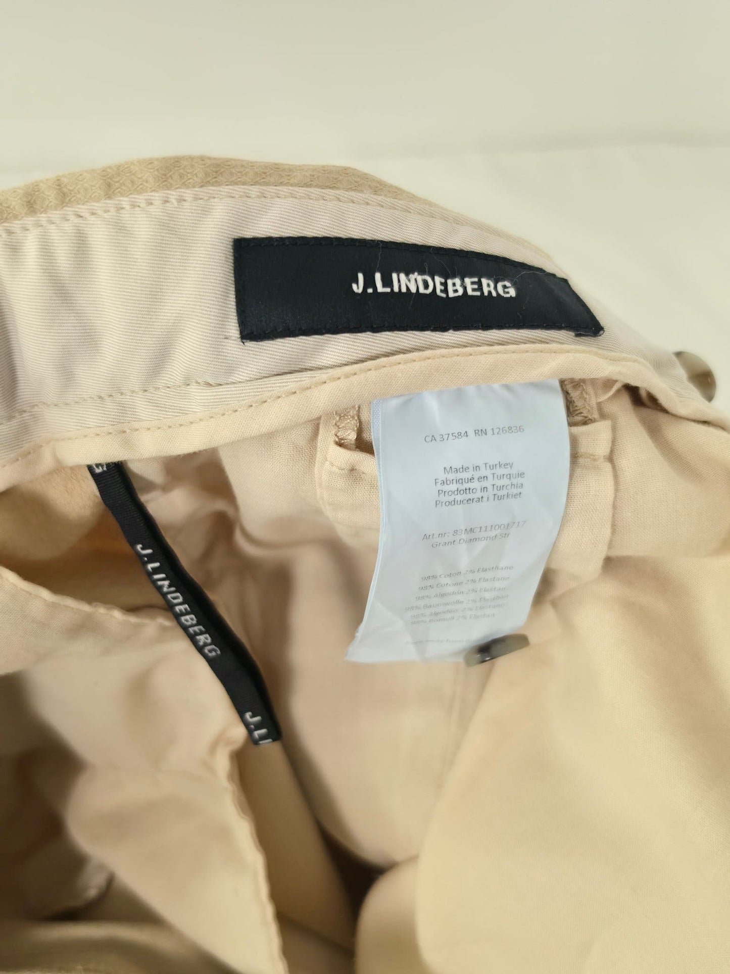 J.LINDEBERG Grant Diamond Pants Trousers Chinos Size 52 L Beige Cotton Stretch