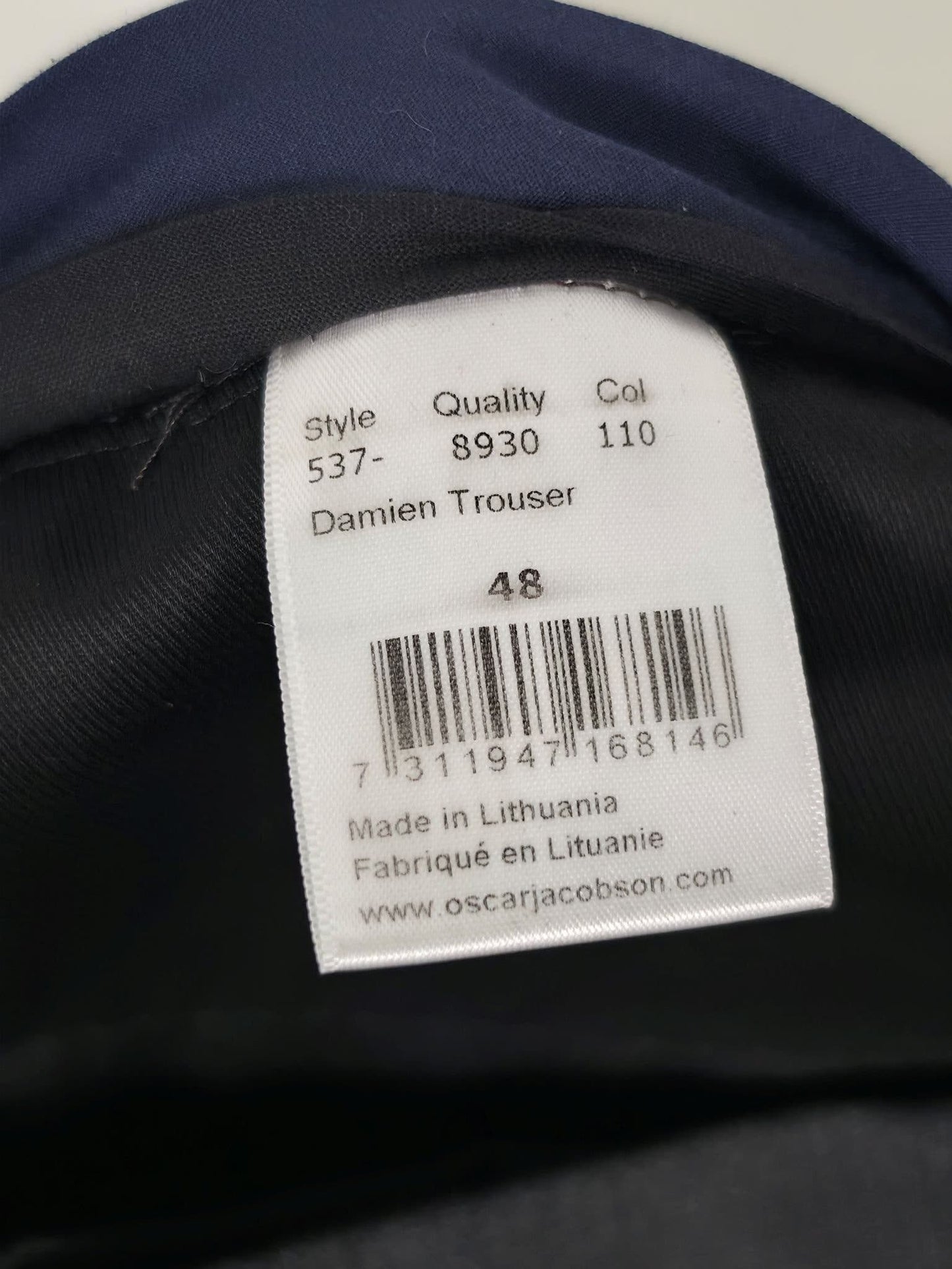 OSCAR JACOBSON Damien Trousers Size 48 M Dark Grey Wool Blend Pants Slim Premium