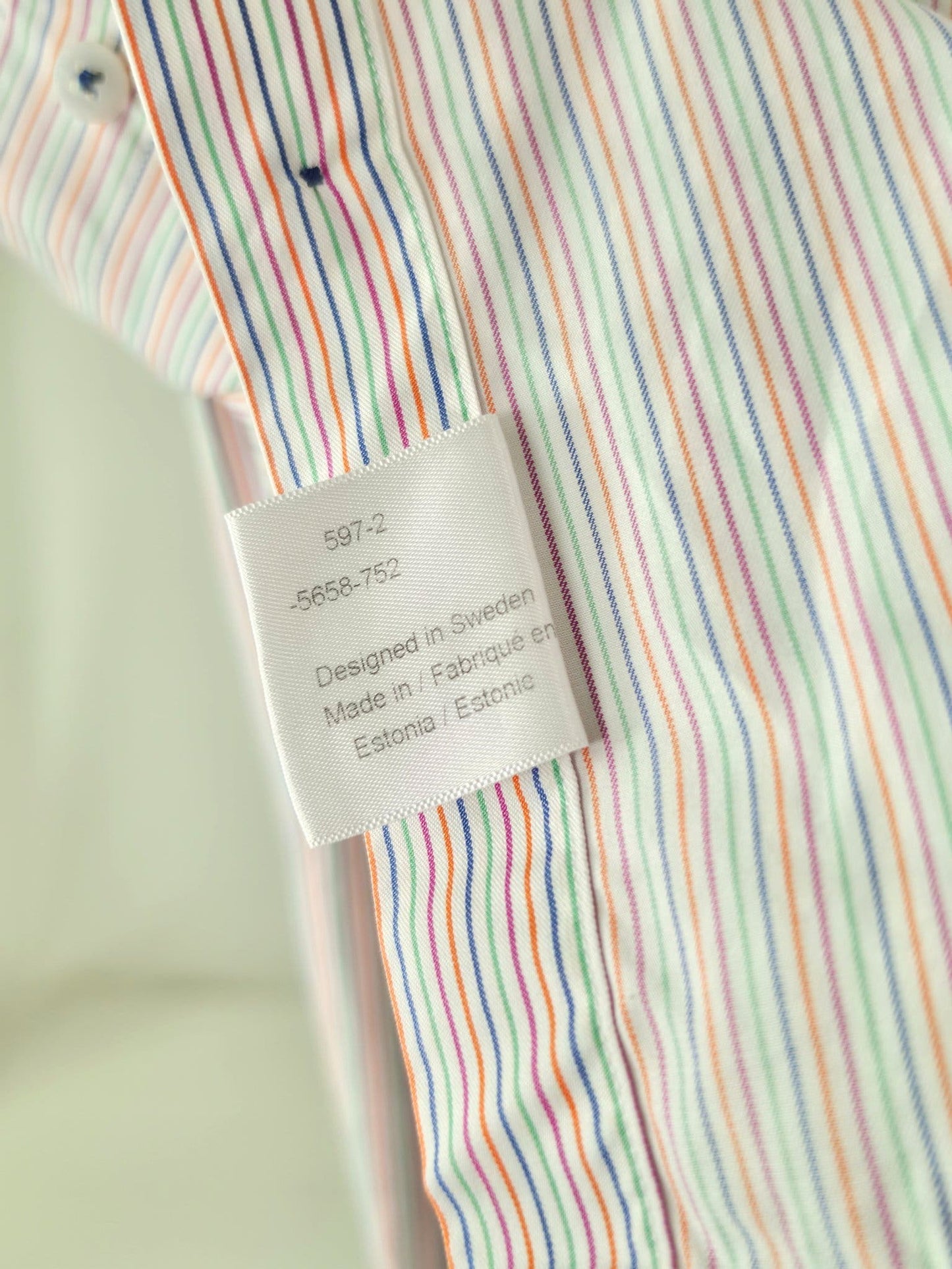 STENSTRÖMS Fitted Body Shirt Size 42 L Multicolor Stripe Twofold Cotton Premium