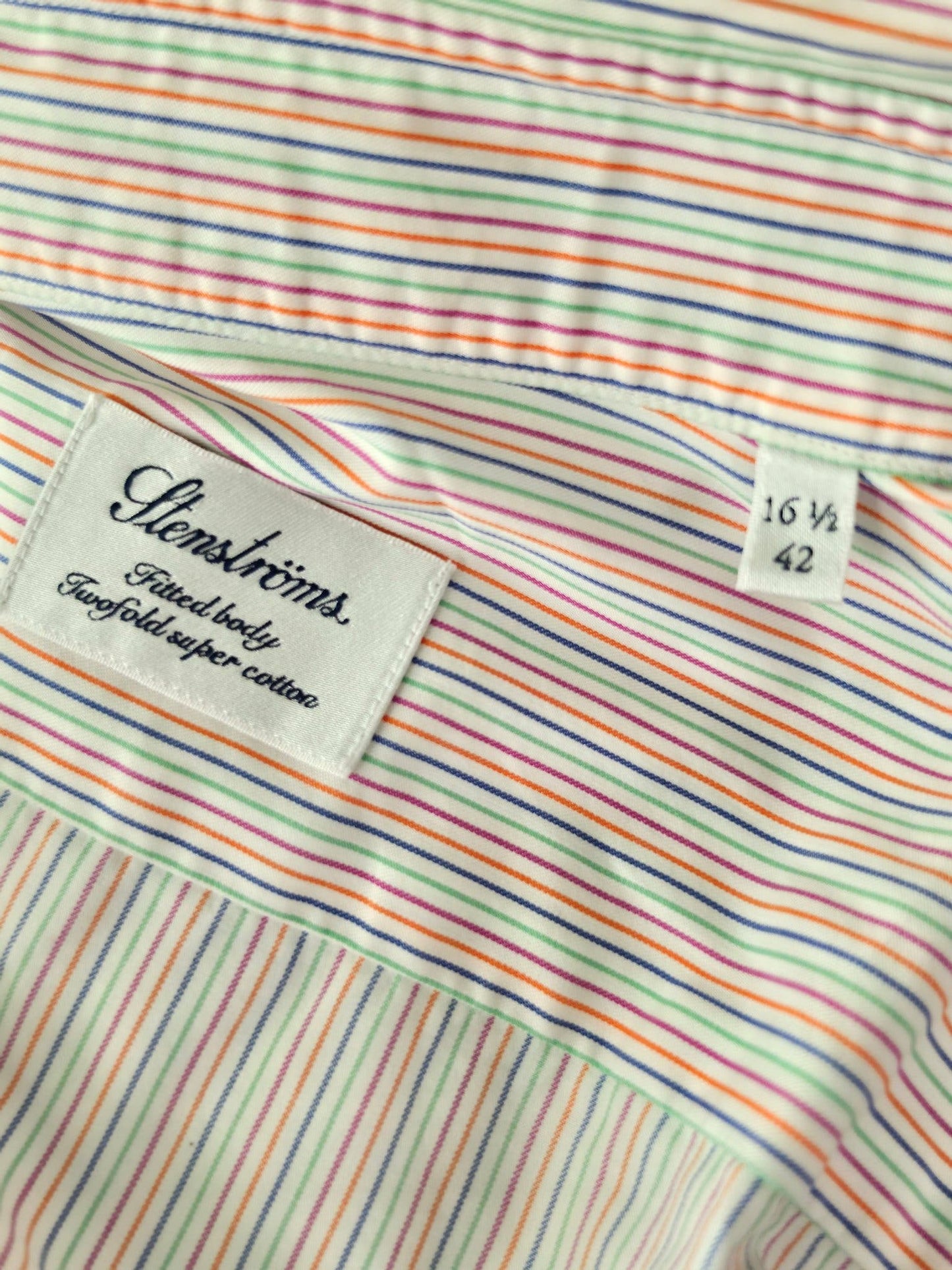 STENSTRÖMS Fitted Body Shirt Size 42 L Multicolor Stripe Twofold Cotton Premium