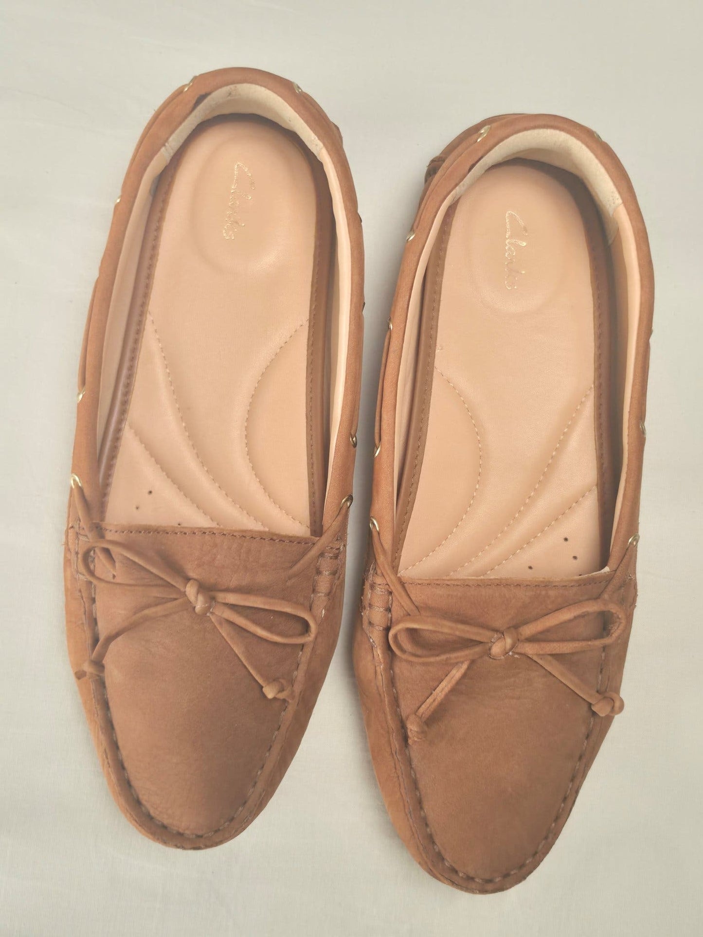 CLARKS Leather Loafers Moccasins Driving Shoes Size 39 Brown Tan Ladies Casual