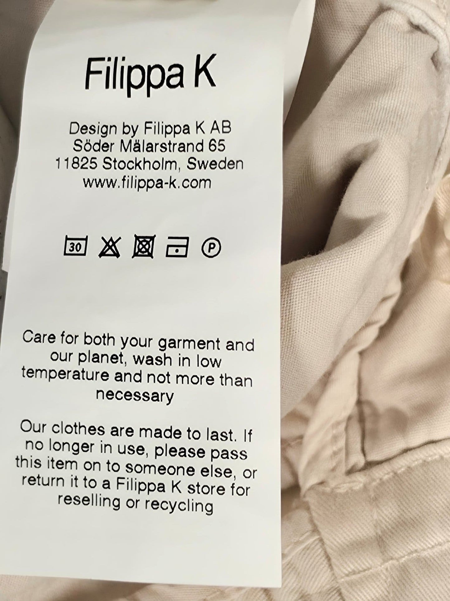 FILIPPA K Chinos Trousers Size 38 M Light Beige Cotton Stretch Premium Elastane