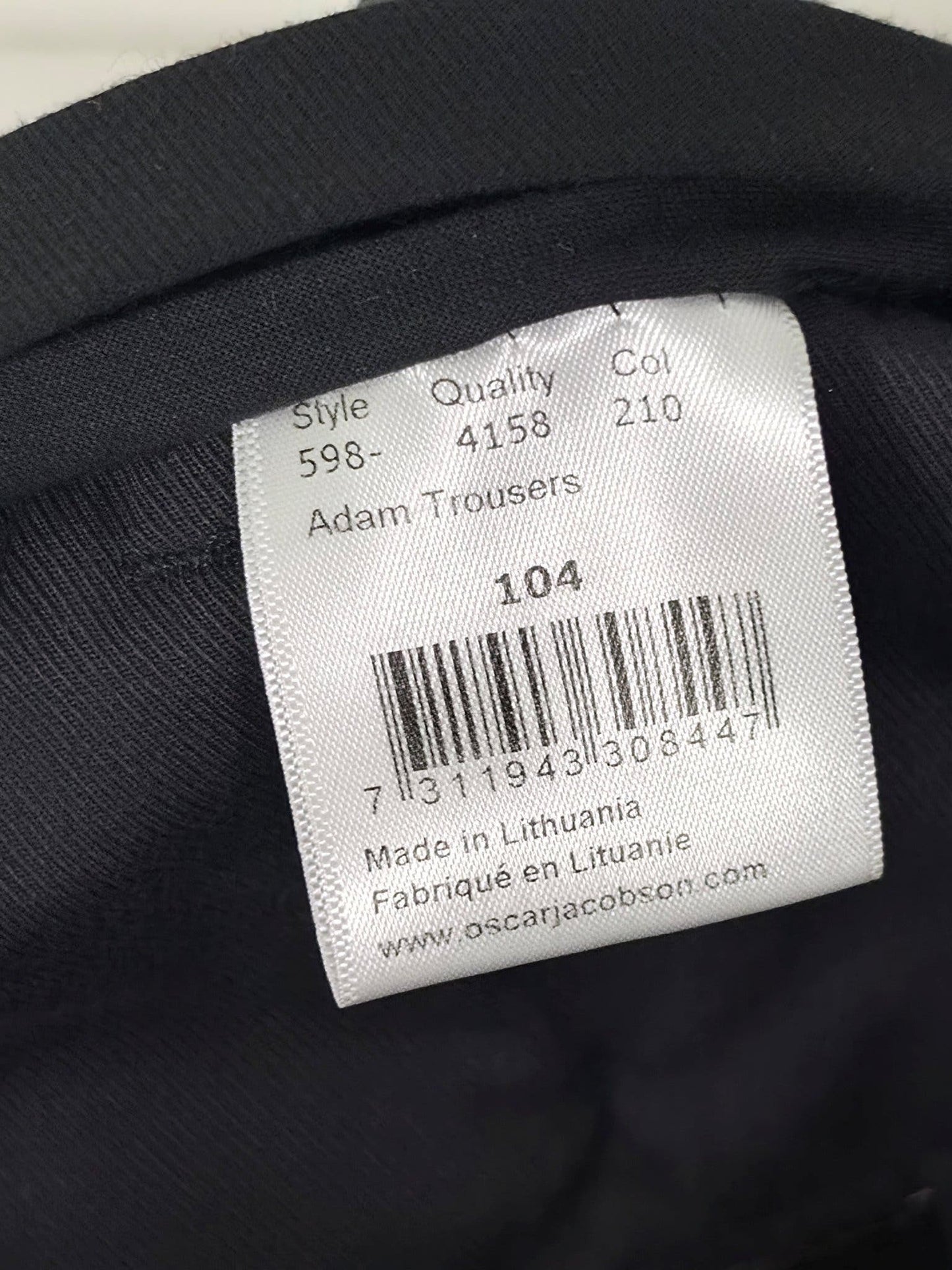 OSCAR JACOBSON Adam Trousers Size 104 L 52 Navy Blue Black Wool Blend Premium Suit Pants