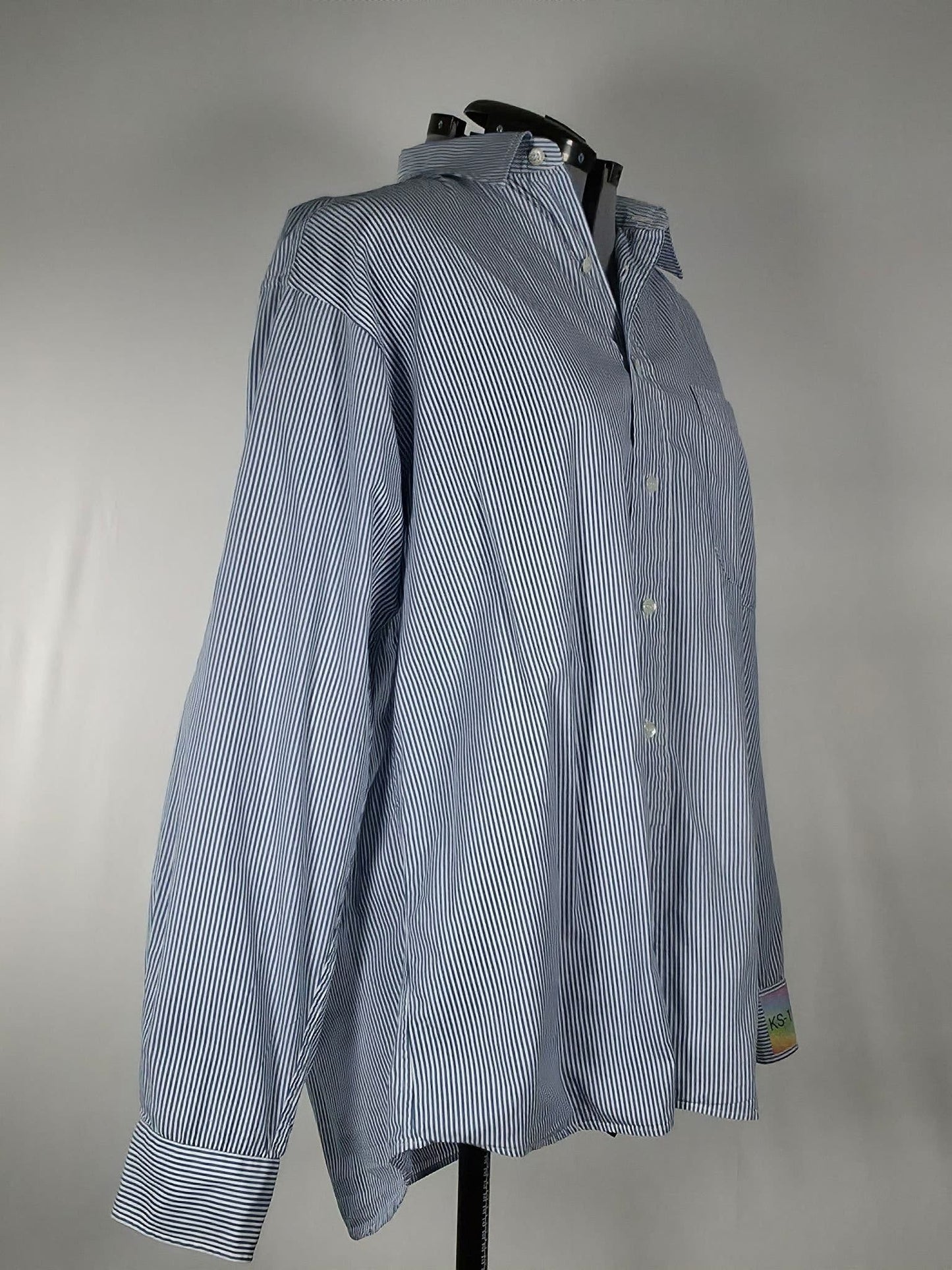 STENSTRÖMS Striped Shirt Size 43 XL Blue Cotton Dress Shirt Oversized Women Men Unisex