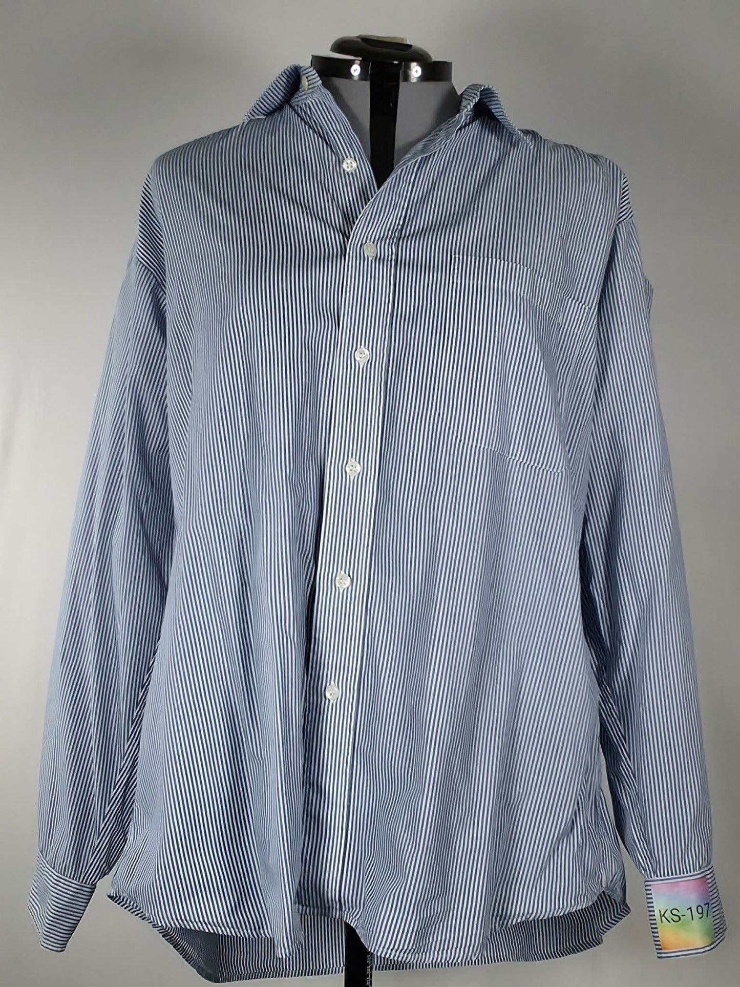 STENSTRÖMS Striped Shirt Size 43 XL Blue Cotton Dress Shirt Oversized Women Men Unisex