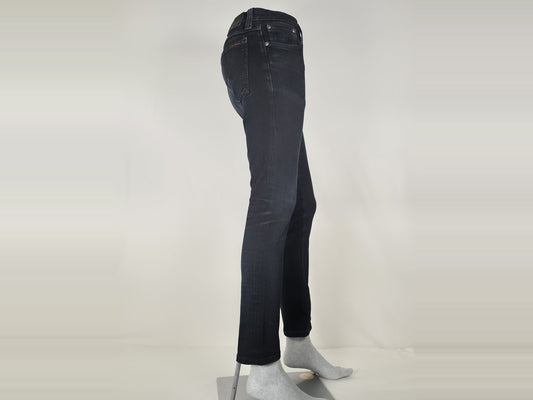 NUDIE JEANS Tight Long John W29 L30 S Org Black Stretch Organic Cotton  Denim Unisex