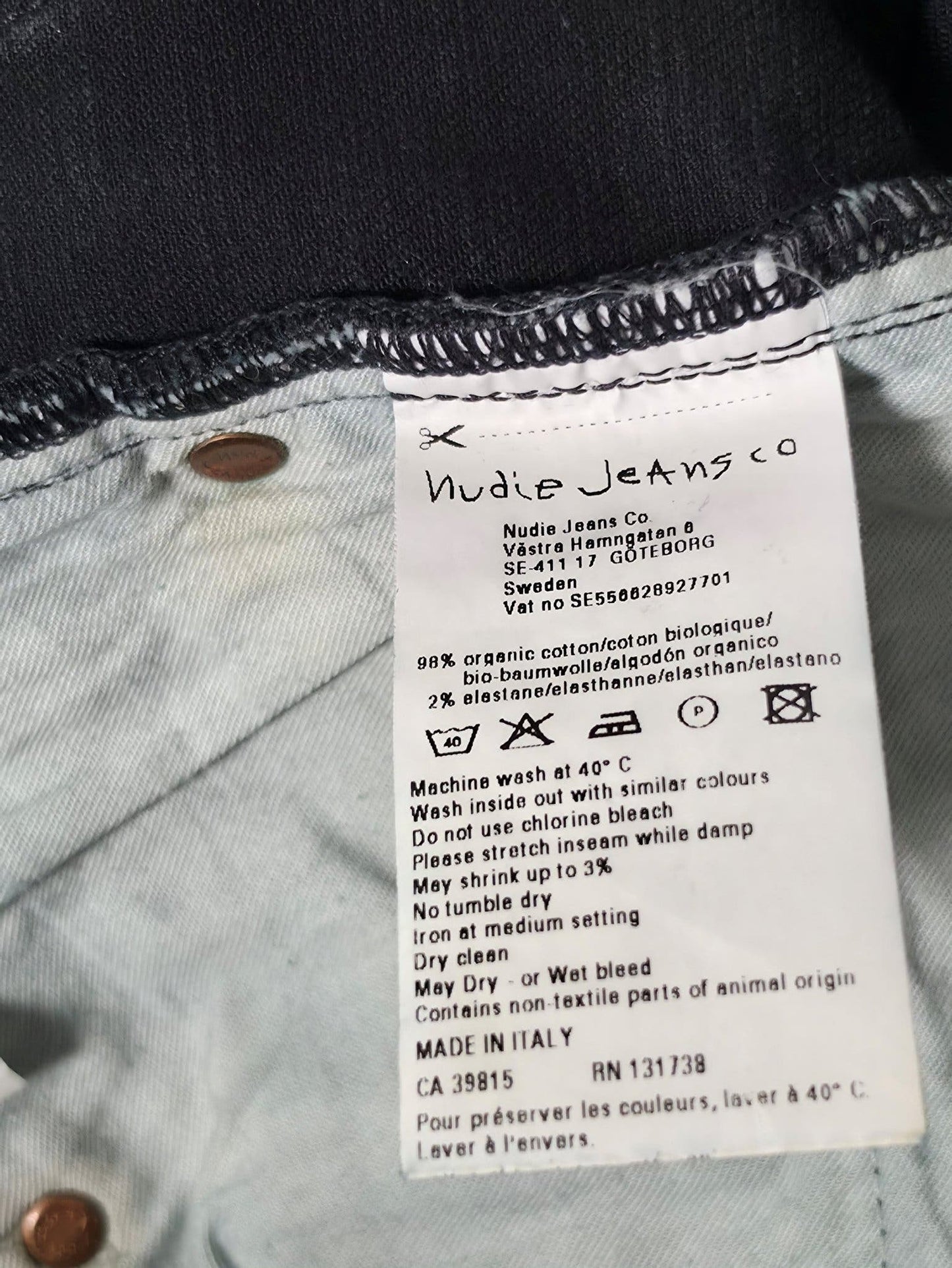 NUDIE JEANS Tight Long John W29 L30 S Org Black Stretch Organic Cotton  Denim Unisex
