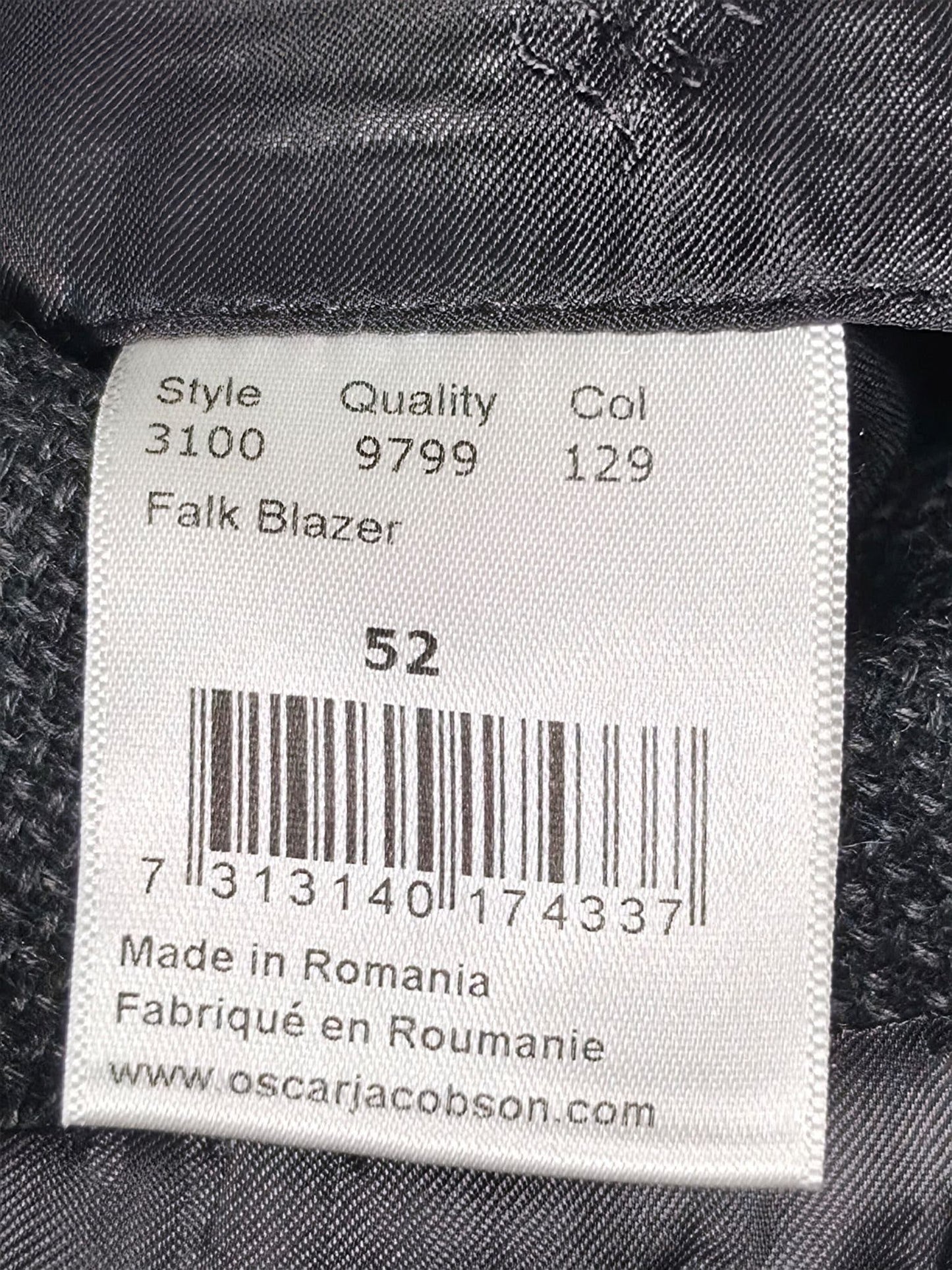 OSCAR JACOBSON Falk Blazer Suit Jacket Size 52 L Dark Grey 100% Wool Premium