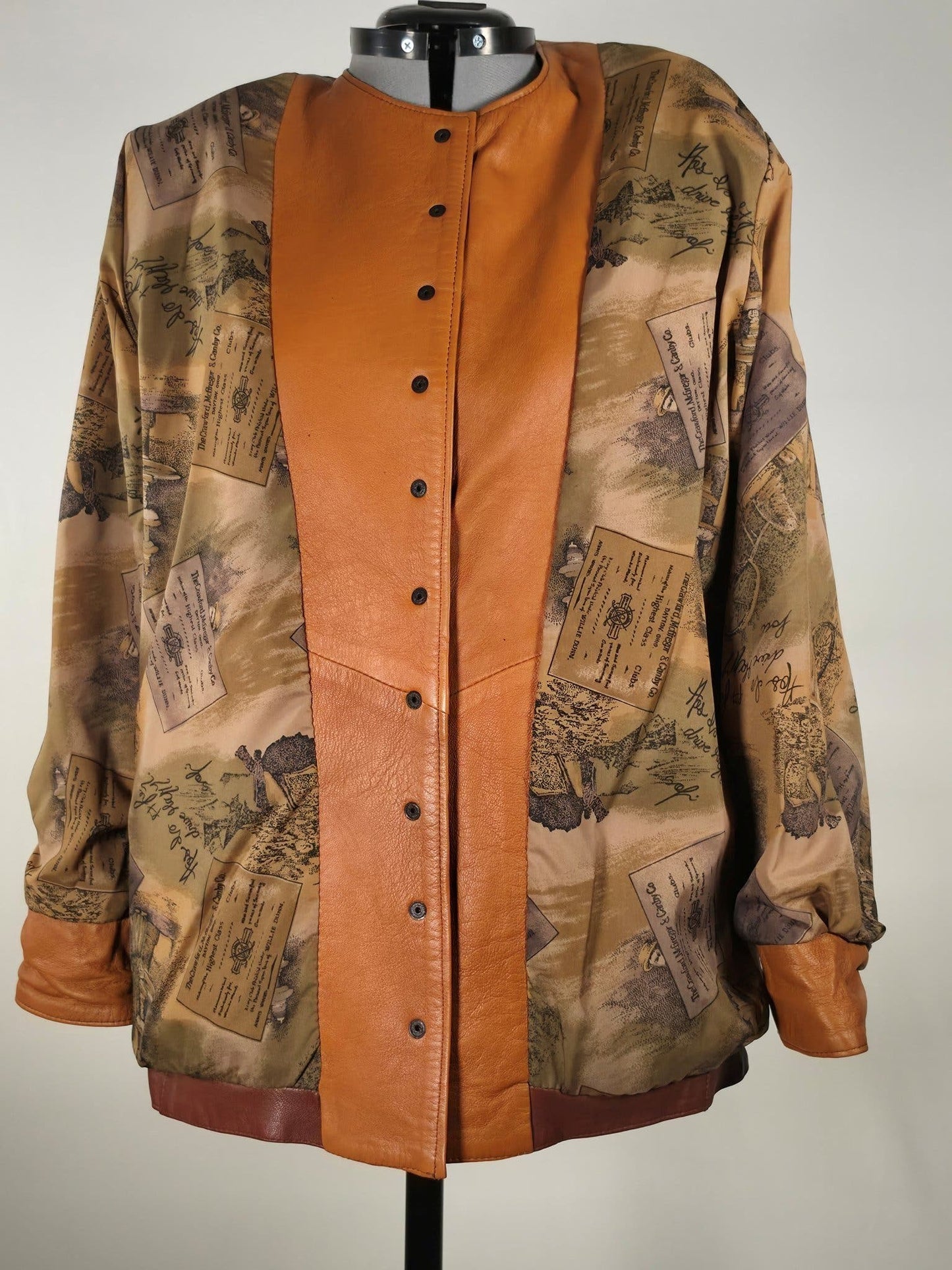 VINTAGE Brown Genuine Leather Jacket Collarless Luxury Coat Soft Nappa Size L 40