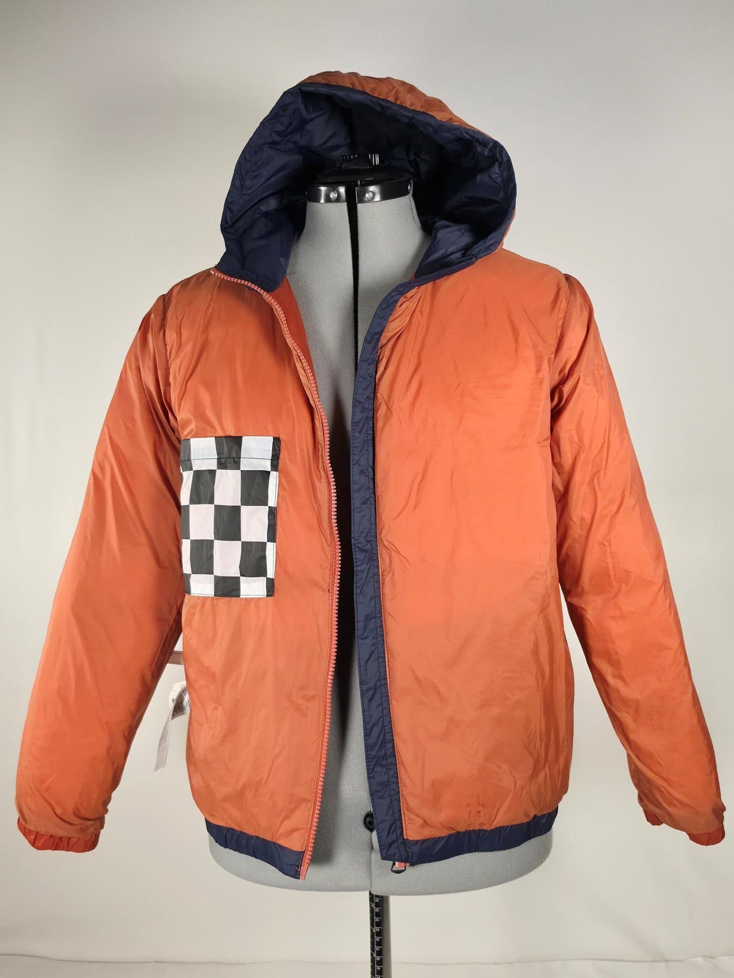 QUIKSILVER Puffer Jacket Hooded Size 14 164 Orange Navy Unisex Spring Kids