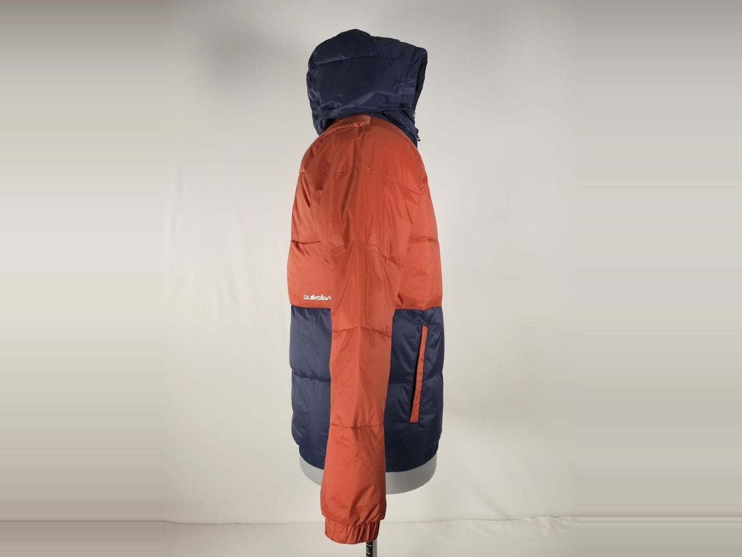 QUIKSILVER Puffer Jacket Hooded Size 14 164 Orange Navy Unisex Spring Kids