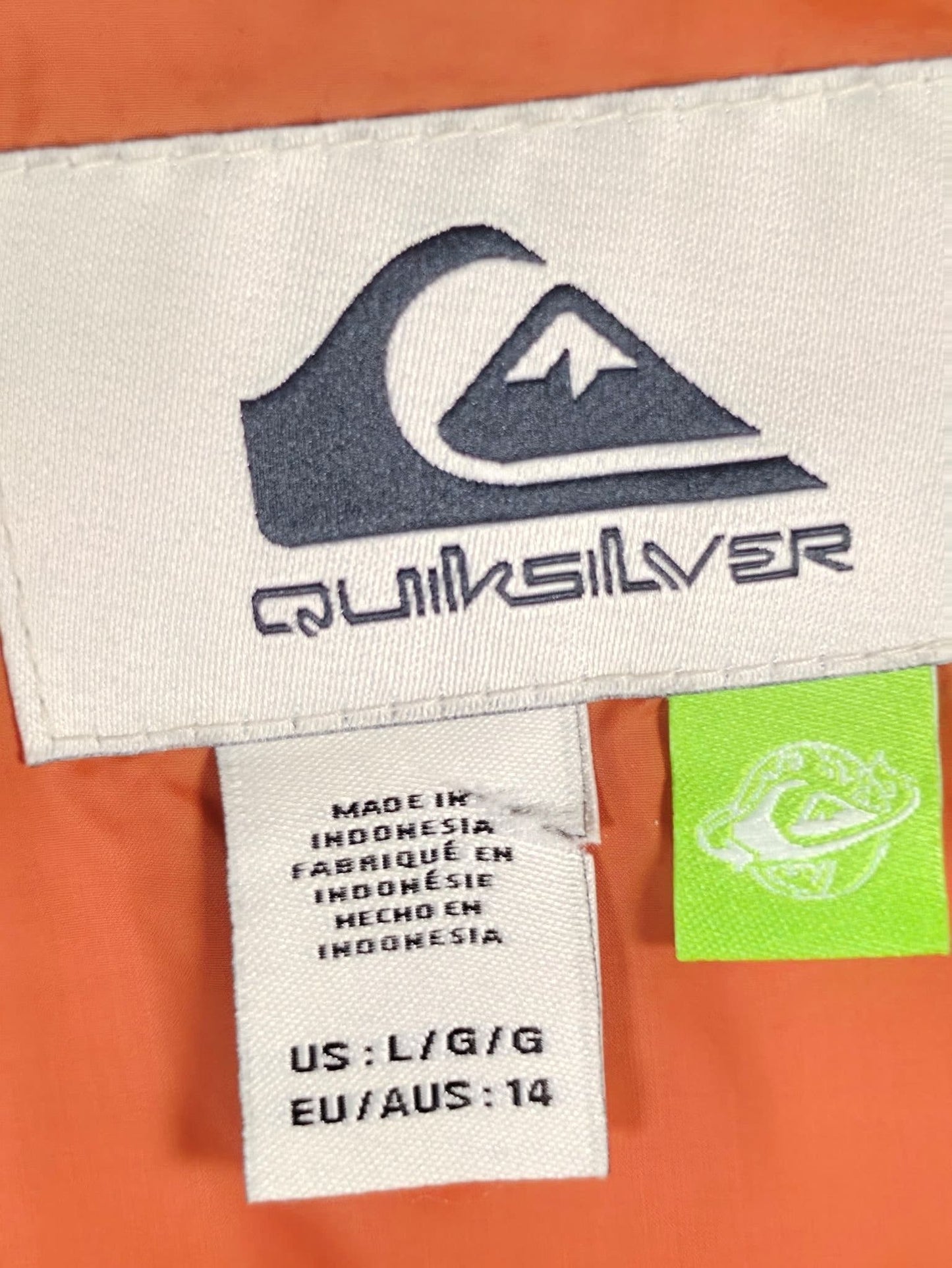 QUIKSILVER Puffer Jacket Hooded Size 14 164 Orange Navy Unisex Spring Kids