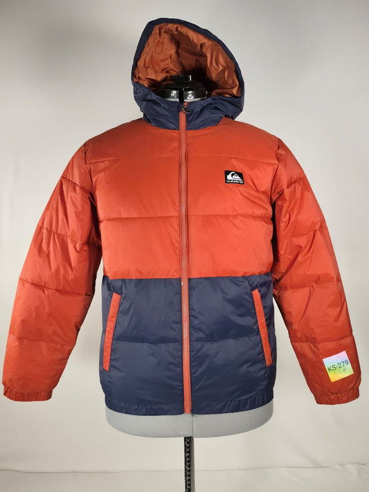 QUIKSILVER Puffer Jacket Hooded Size 14 164 Orange Navy Unisex Spring Kids